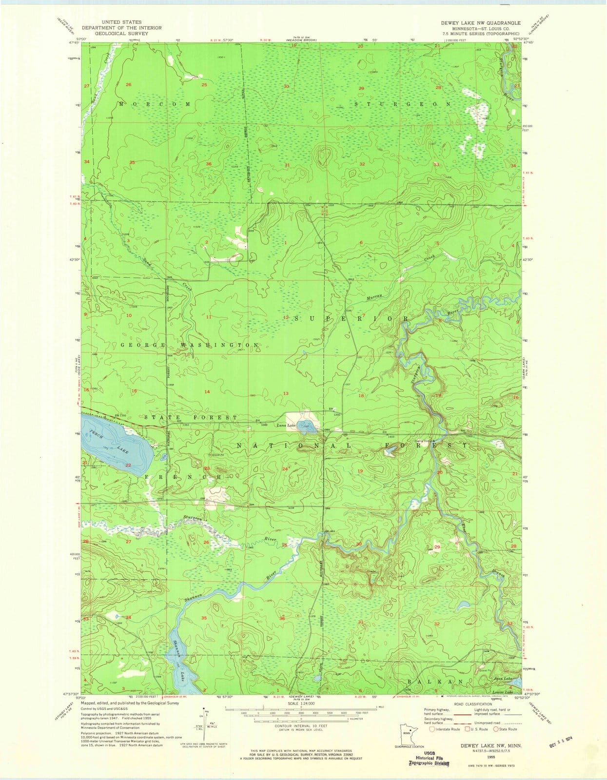 1955 Dewey Lake, MN - Minnesota - USGS Topographic Map