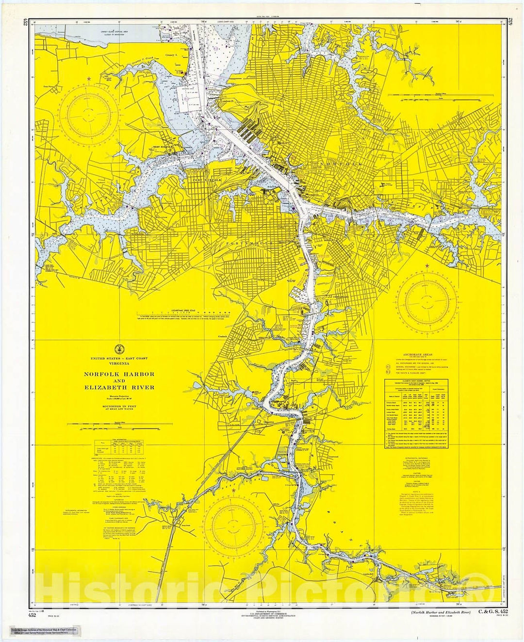 Historic Nautical Map - Norfolk Harbor And Elizabeth River, 1969 NOAA Chart - Virginia (VA) - Vintage Wall Art