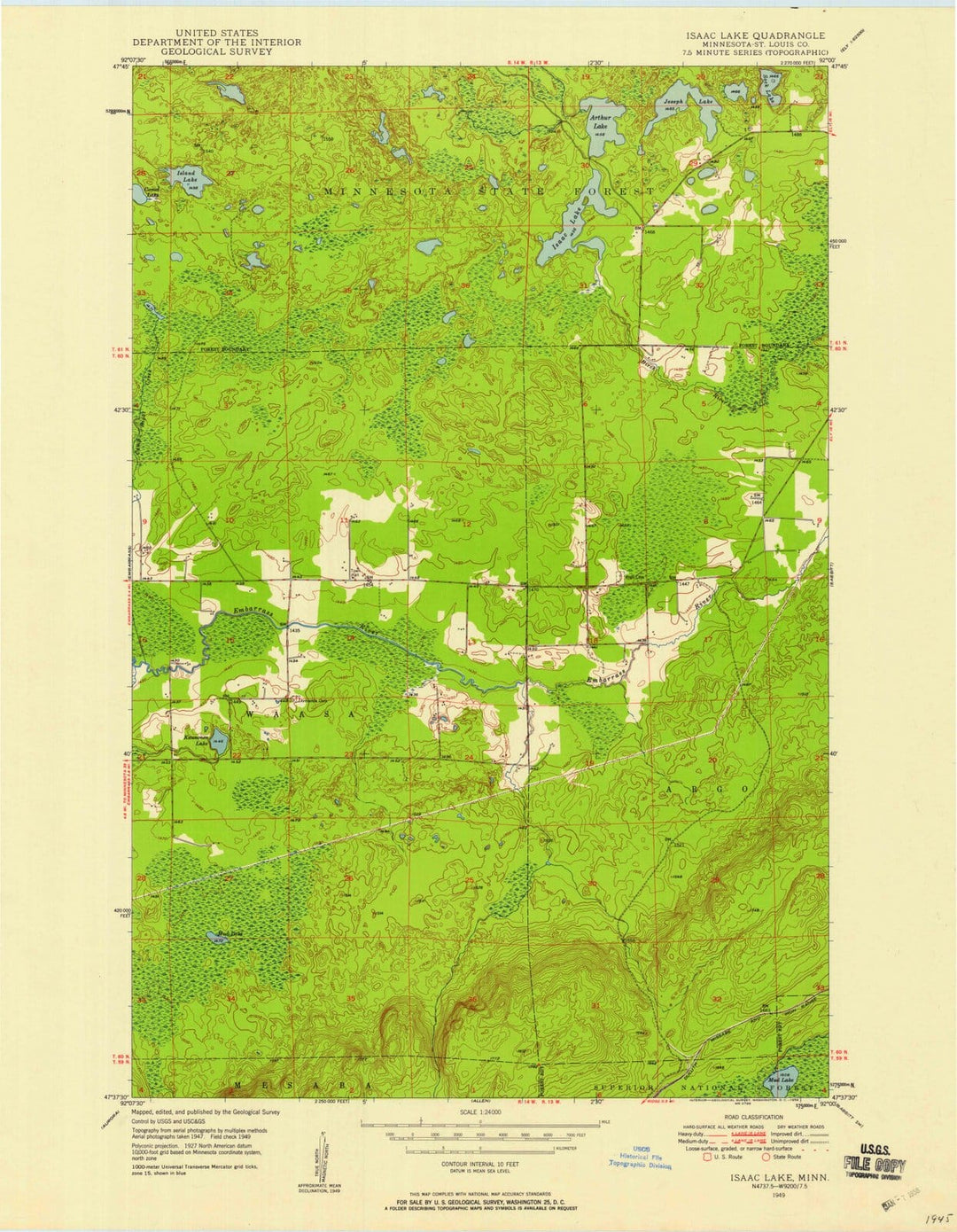 1949 Isaac Lake, MN - Minnesota - USGS Topographic Map