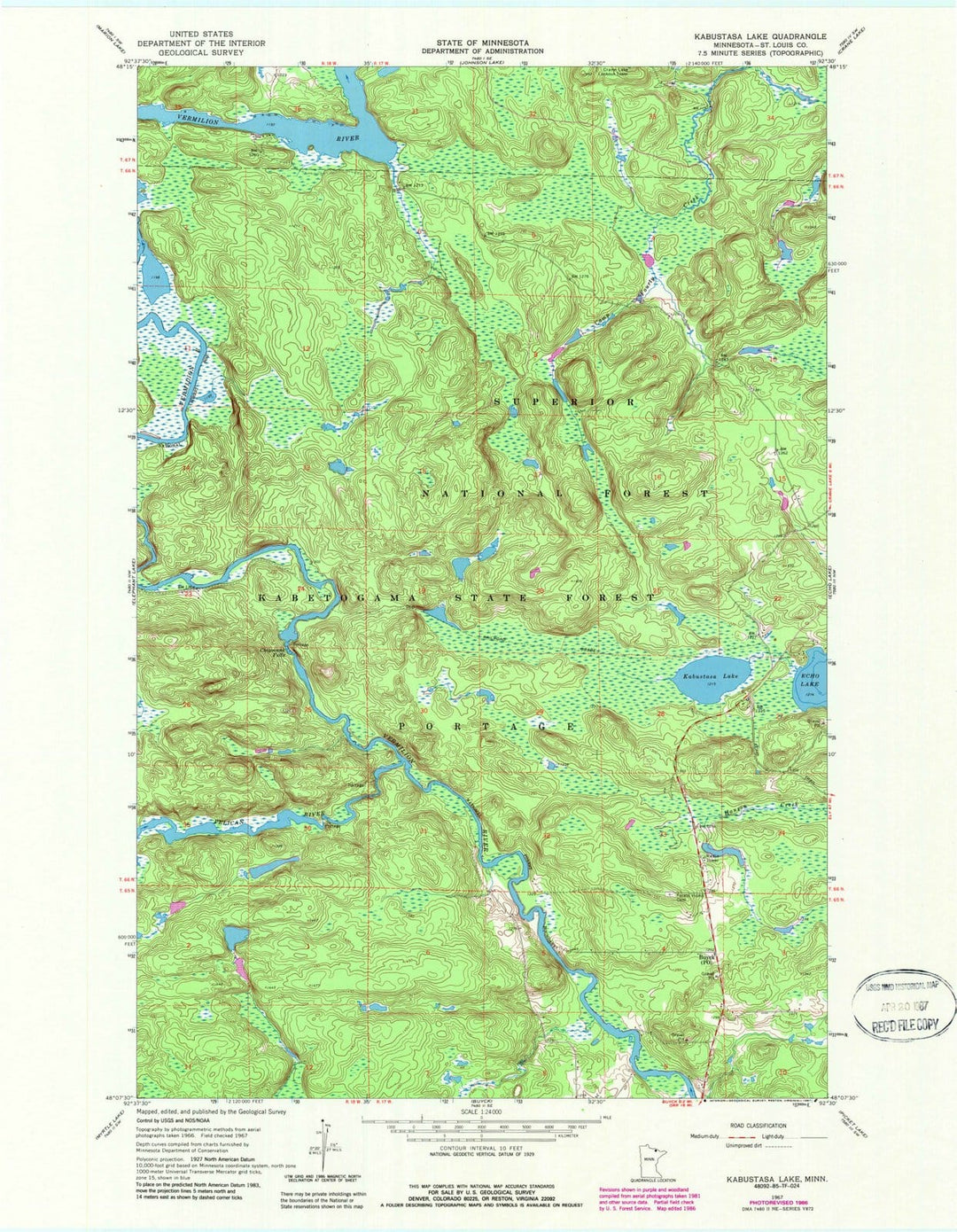 1967 Kabustasa Lake, MN - Minnesota - USGS Topographic Map