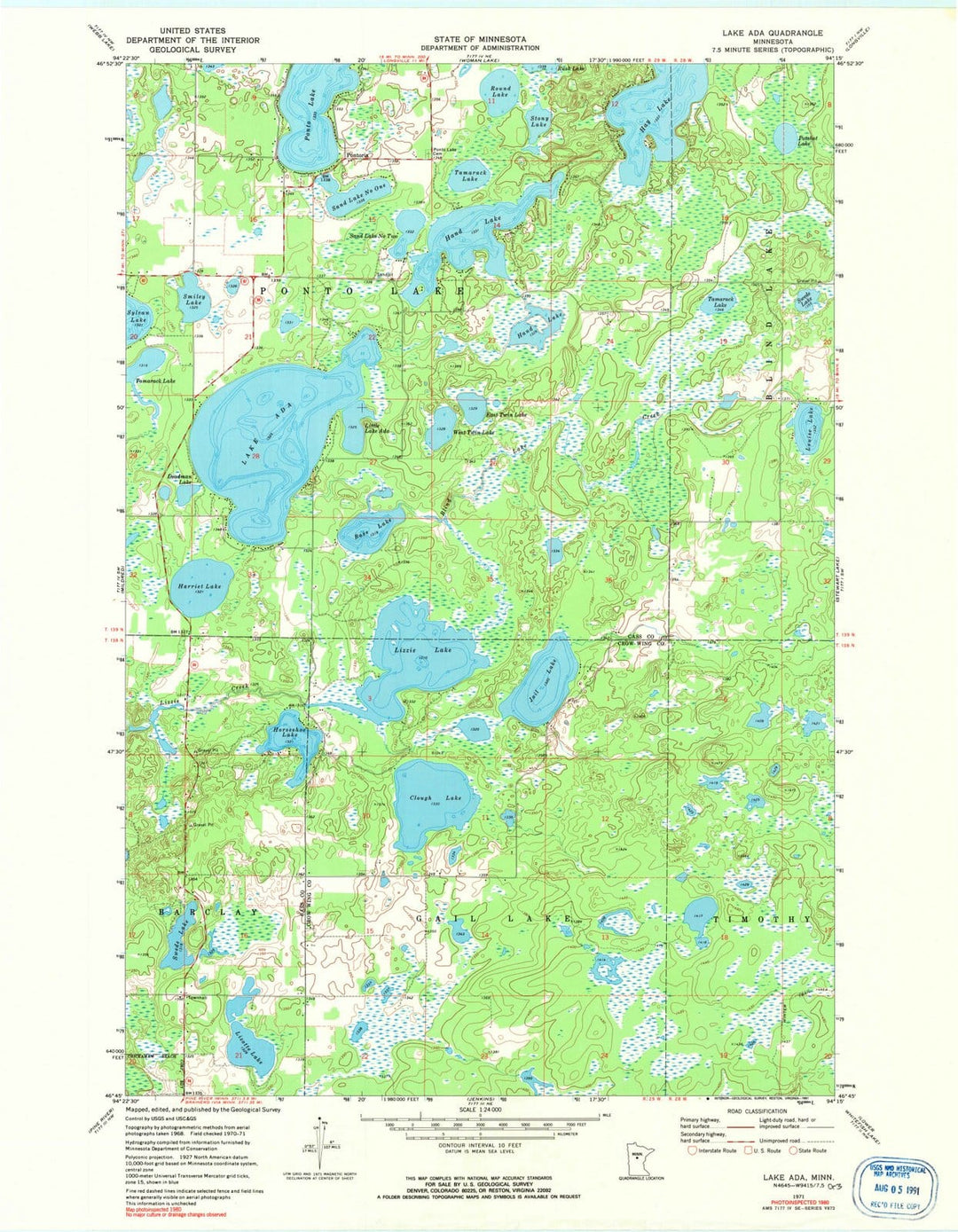 1971 Lake Ada, MN - Minnesota - USGS Topographic Map