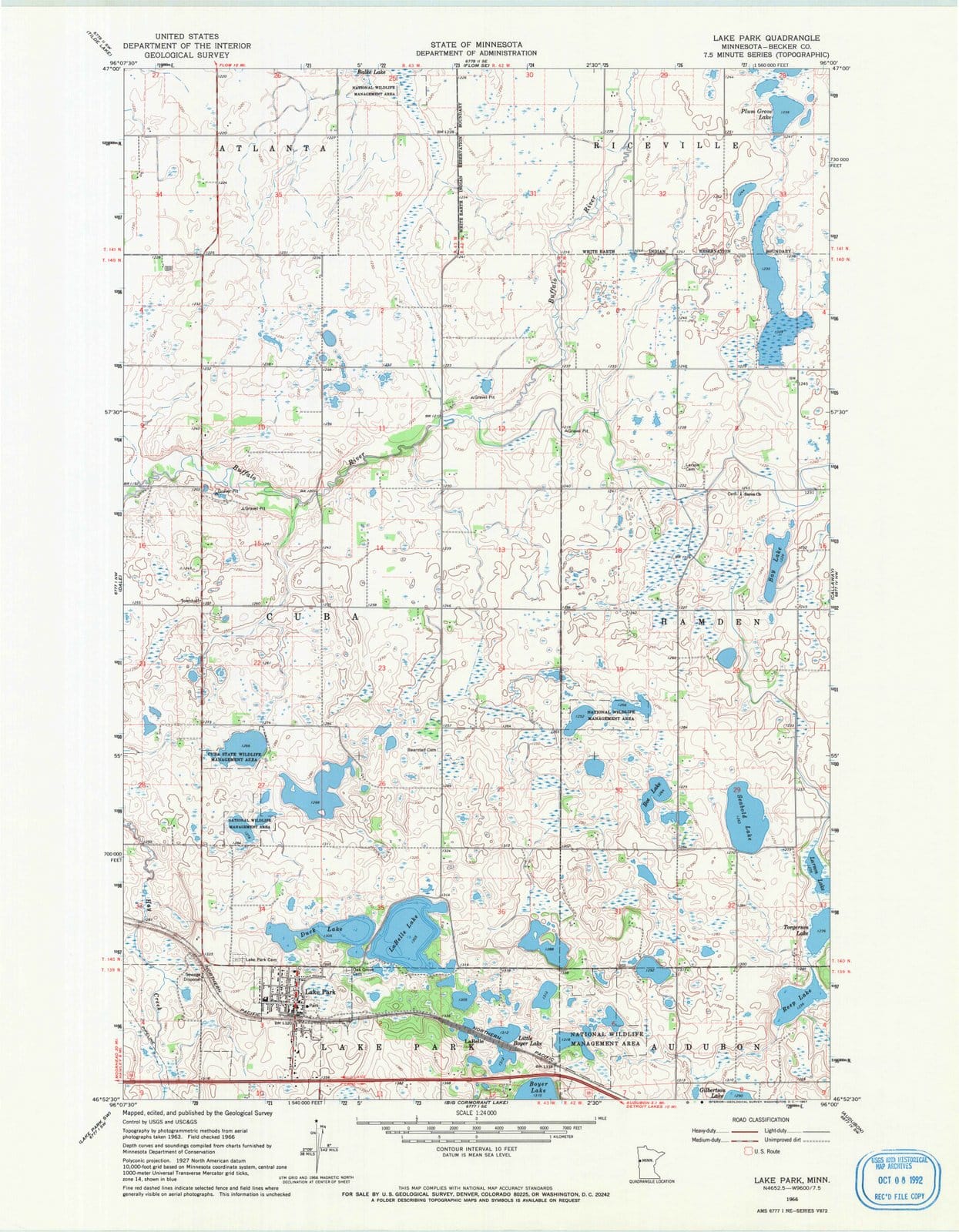 1966 Lake Park, MN - Minnesota - USGS Topographic Map