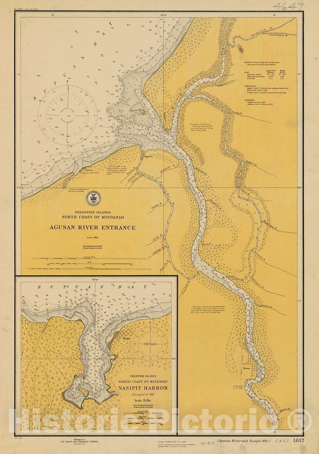 Historic Nautical Map - North Coast Of Mindanao Agusan River Entrance And Nasipit Harbor, 1911 NOAA Chart - PHVintage Wall Art