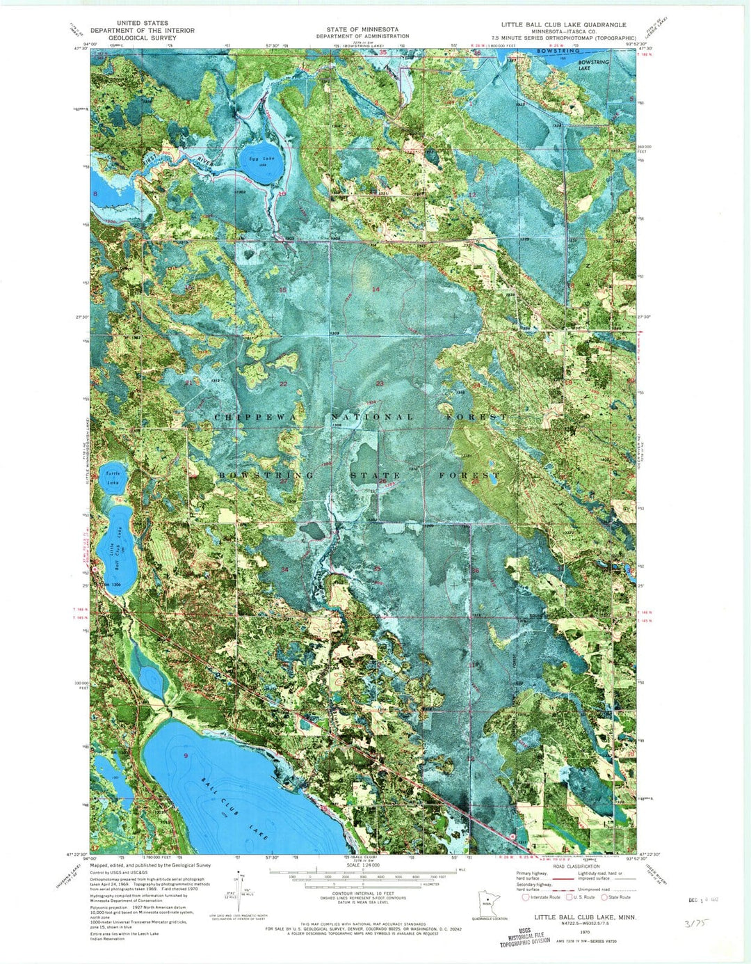 1970 Little Ball Club Lake, MN - Minnesota - USGS Topographic Map