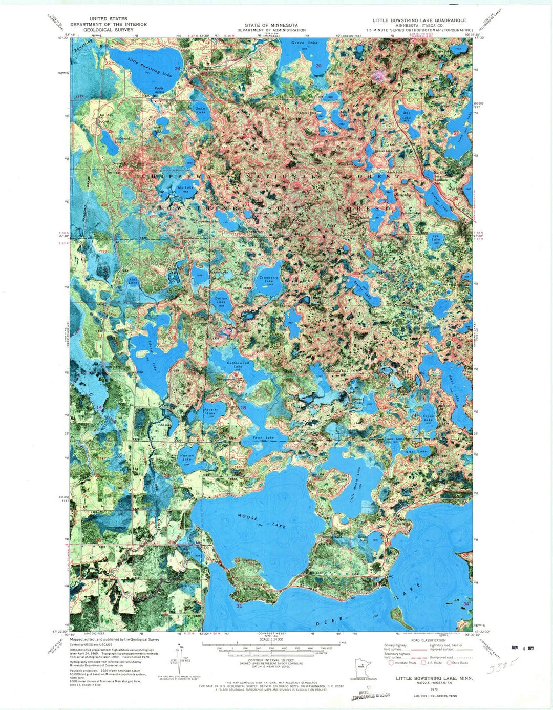 1970 Little Bowstring Lake, MN - Minnesota - USGS Topographic Map