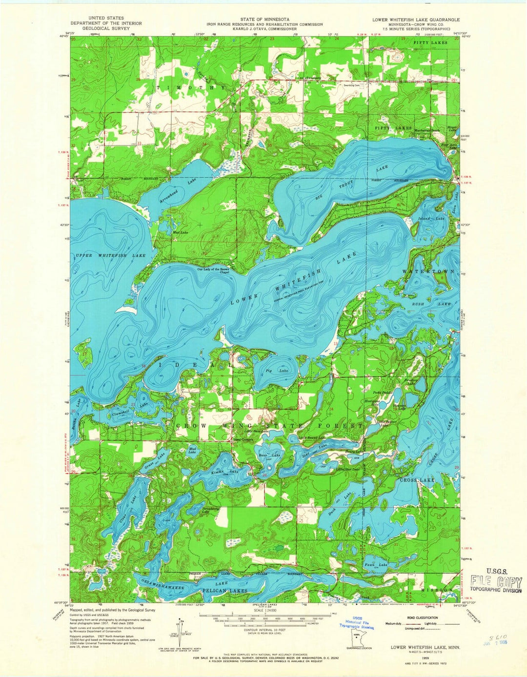 1959 Lower Whitefish Lake, MN - Minnesota - USGS Topographic Map