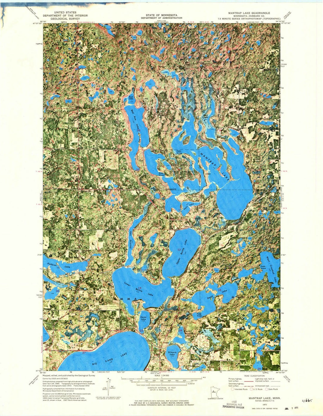 1972 Mantrap Lake, MN - Minnesota - USGS Topographic Map