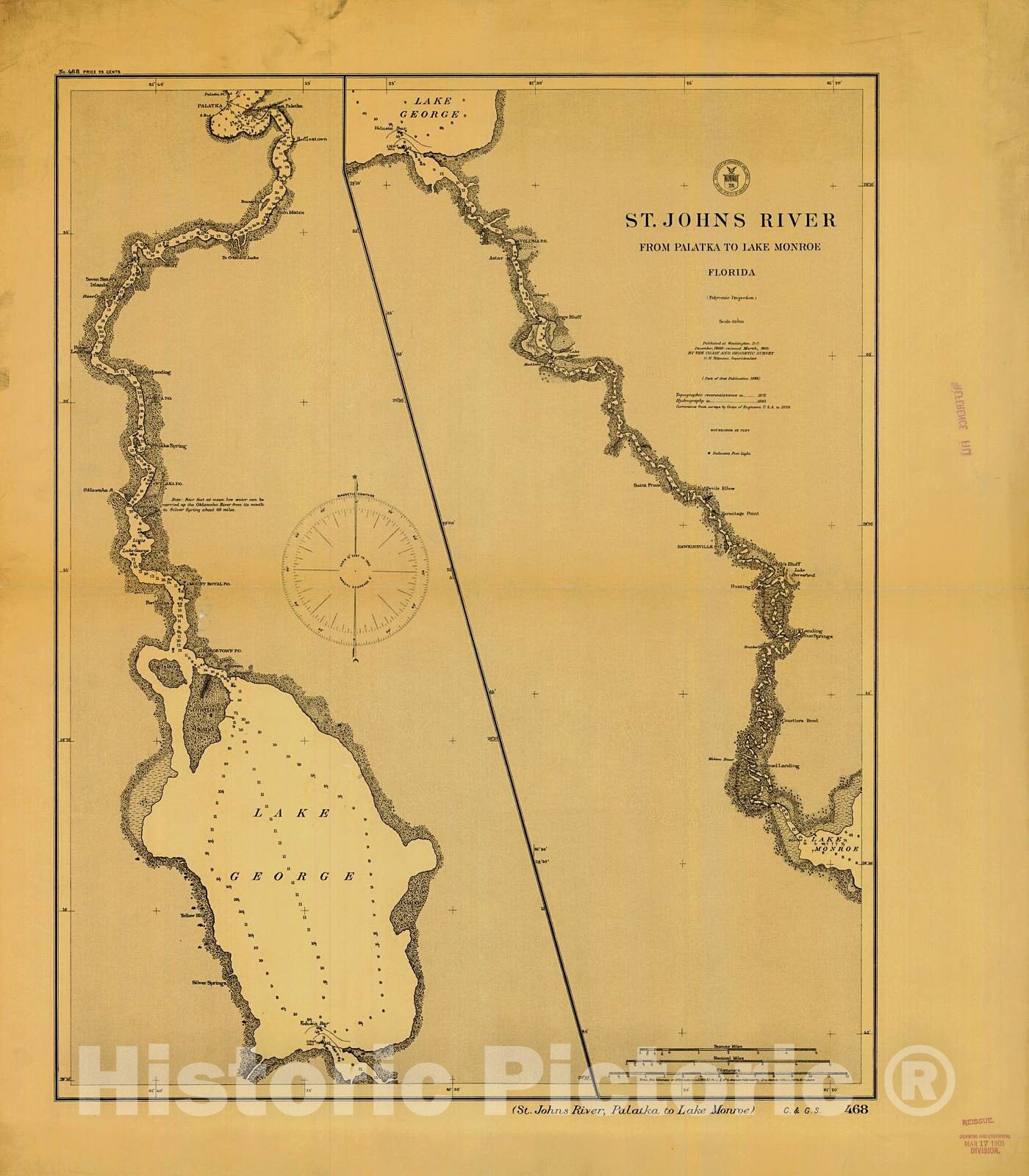 Historic Nautical Map - St. Johns River, 1895 NOAA Chart - Florida (FL) - Vintage Wall Art