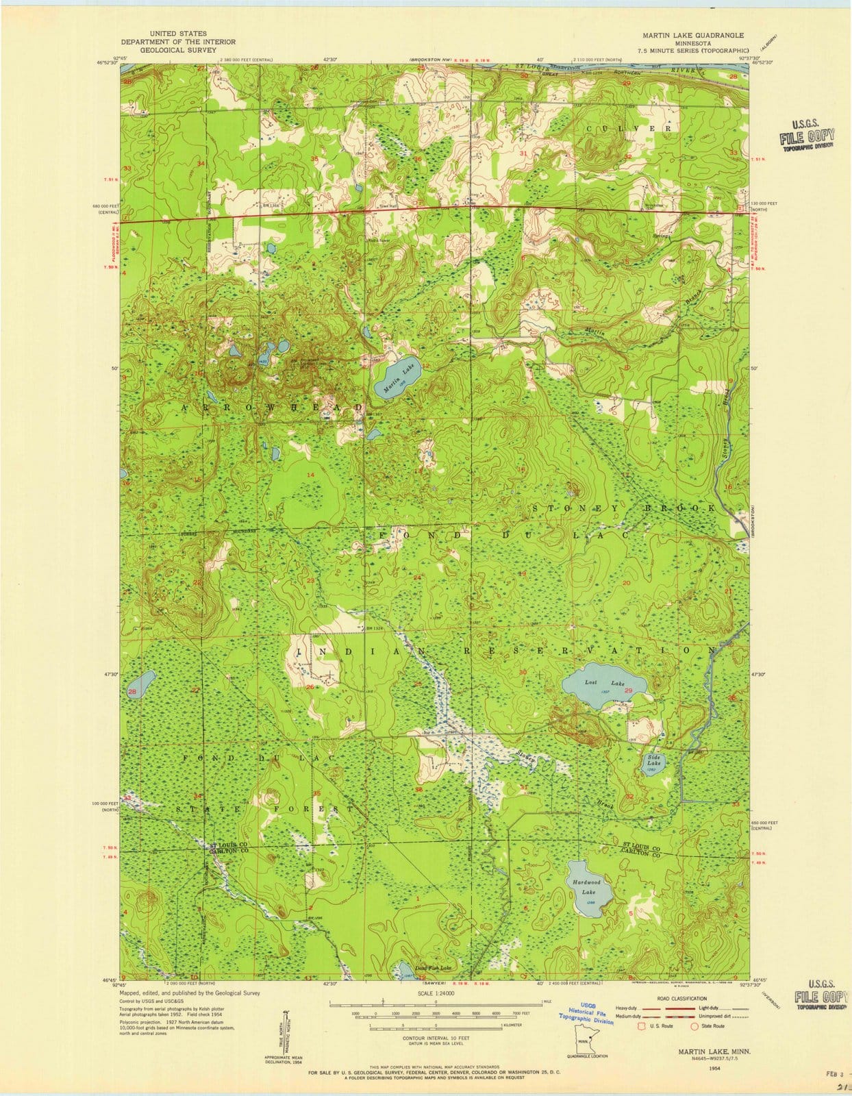 1954 Martin Lake, MN - Minnesota - USGS Topographic Map