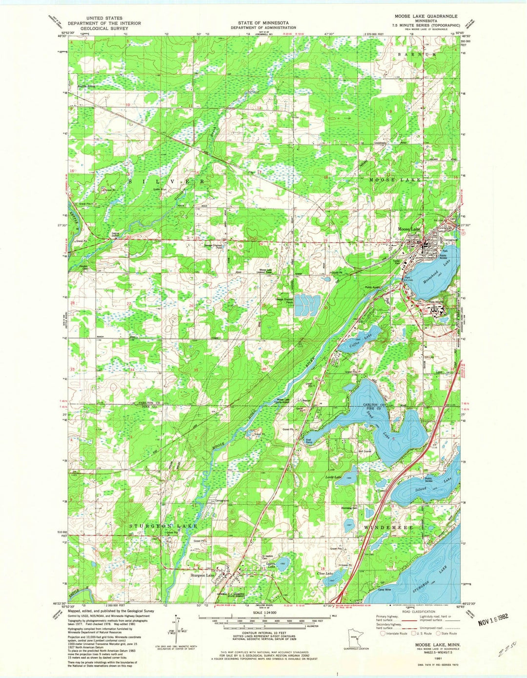 1981 Moose Lake, MN - Minnesota - USGS Topographic Map