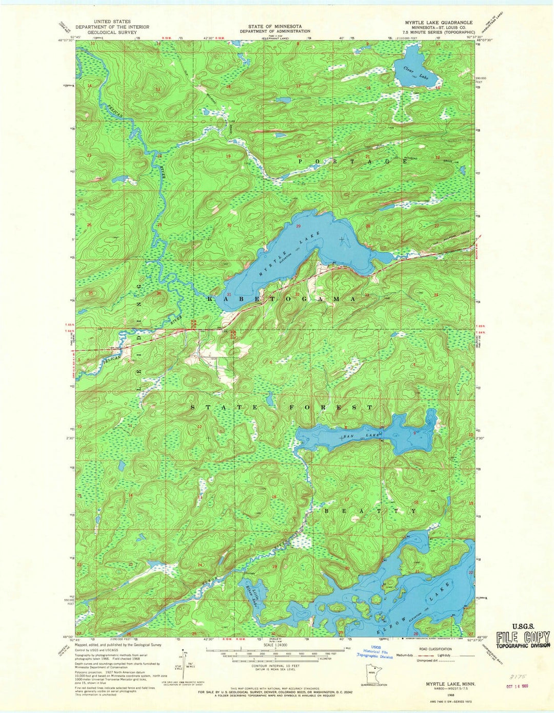 1968 Myrtle Lake, MN - Minnesota - USGS Topographic Map