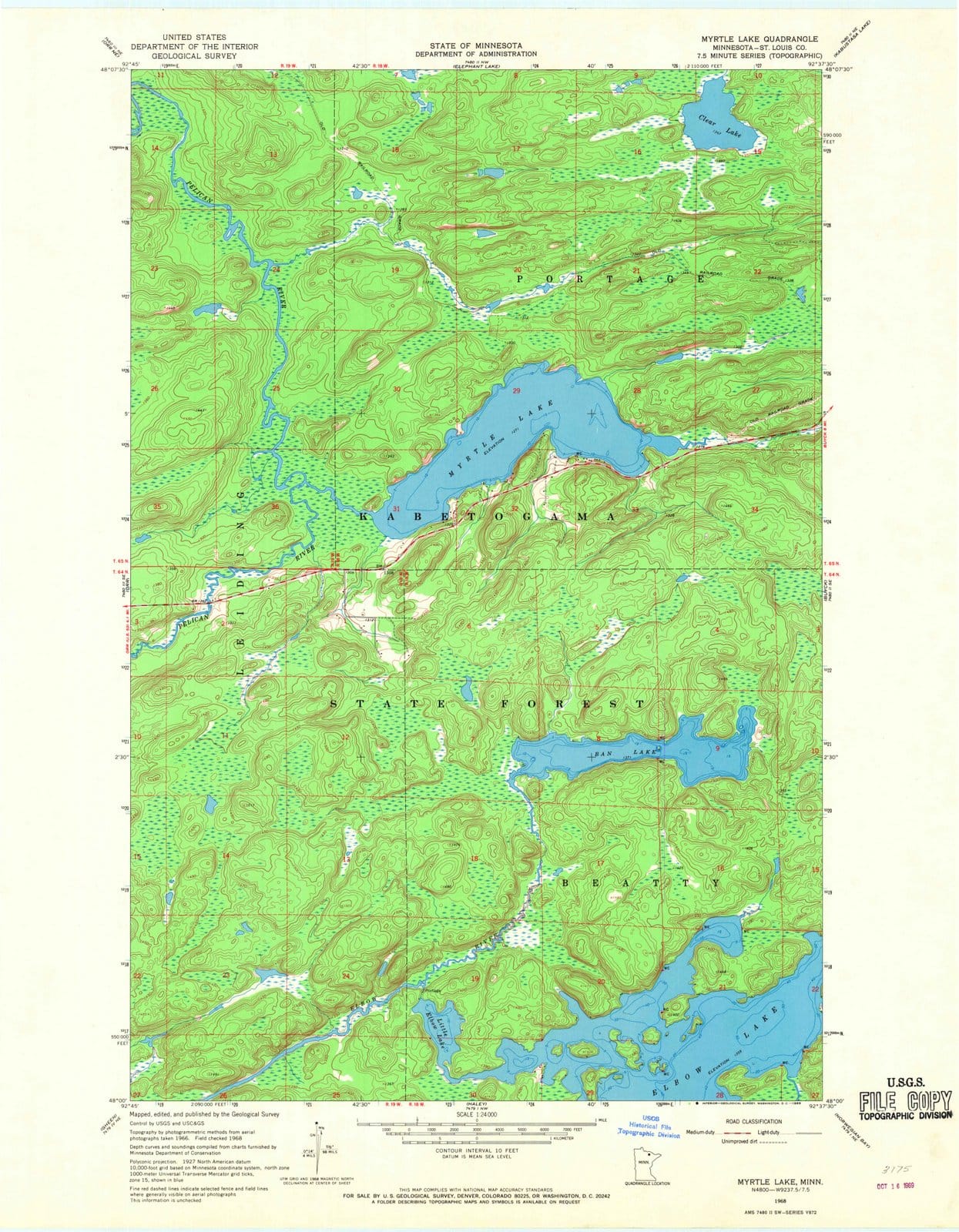 1968 Myrtle Lake, MN - Minnesota - USGS Topographic Map