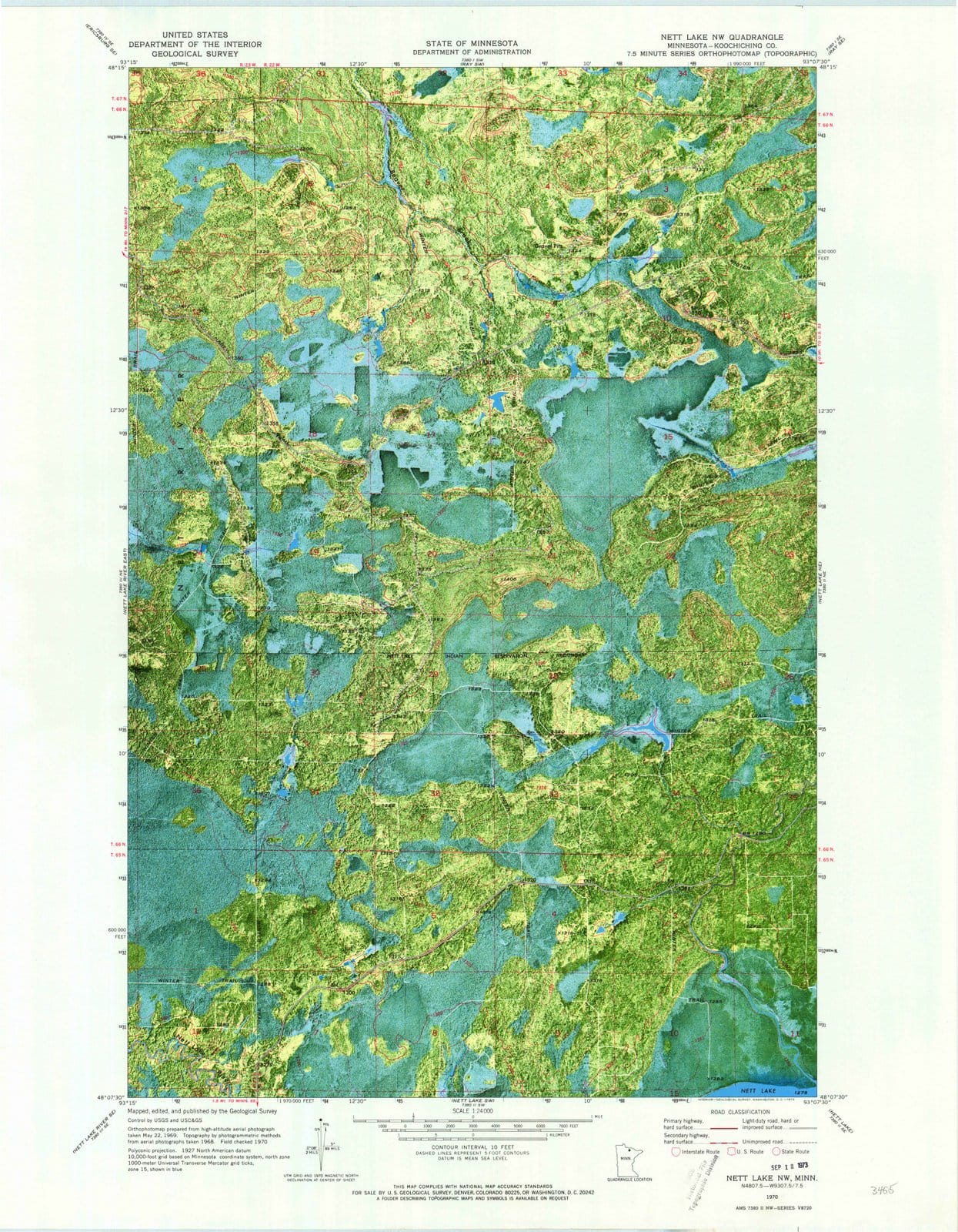 1970 Nett Lake, MN - Minnesota - USGS Topographic Map