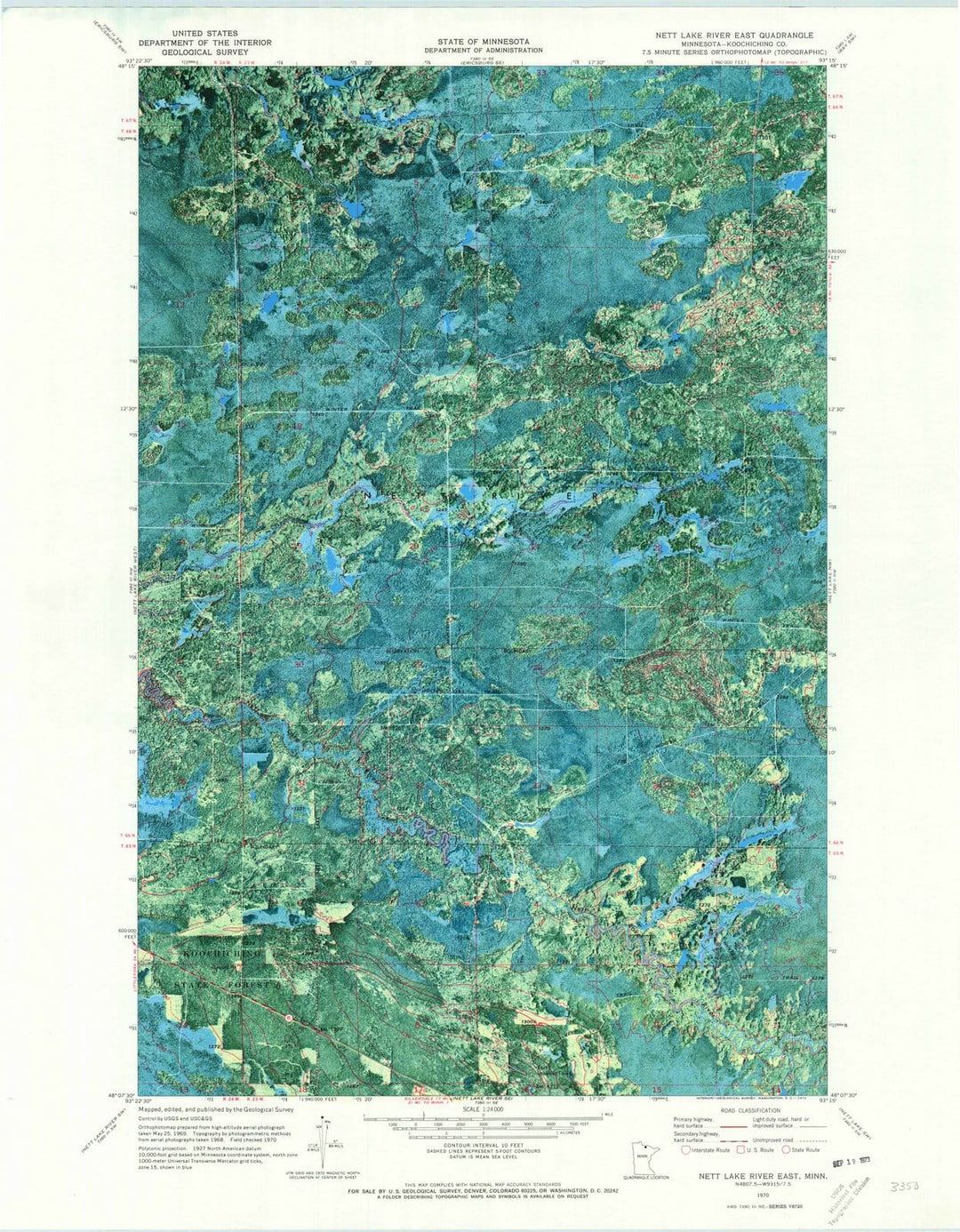 1970 Nett Lake River East, MN - Minnesota - USGS Topographic Map