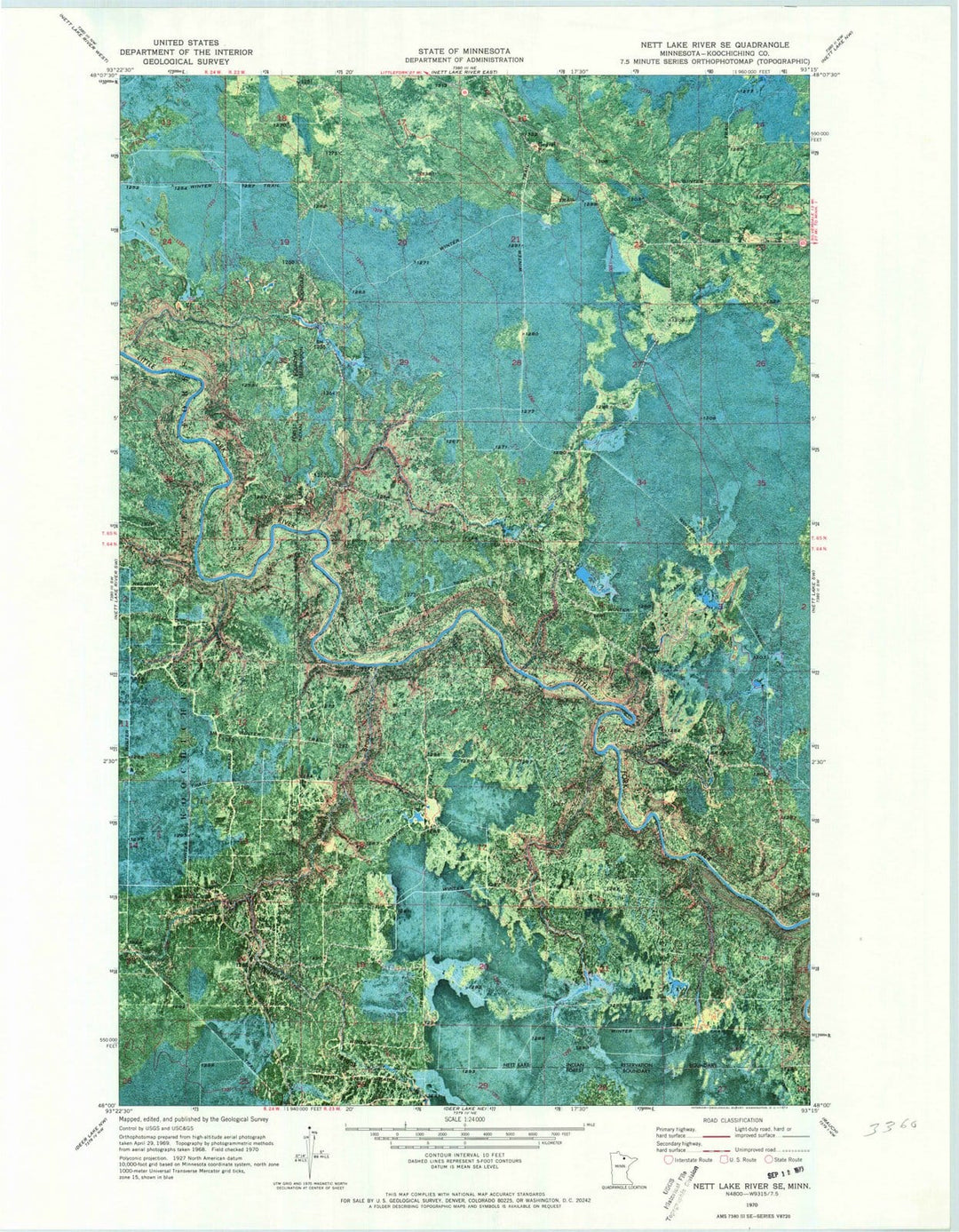 1970 Nett Lake River, MN - Minnesota - USGS Topographic Map