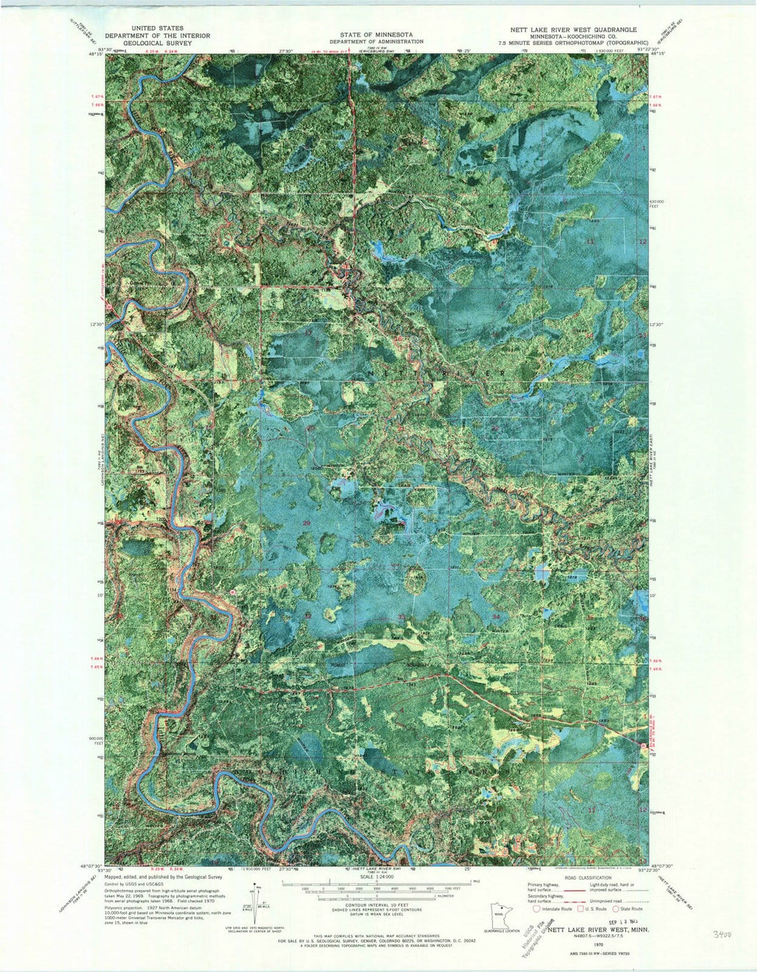 1970 Nett Lake River West, MN - Minnesota - USGS Topographic Map