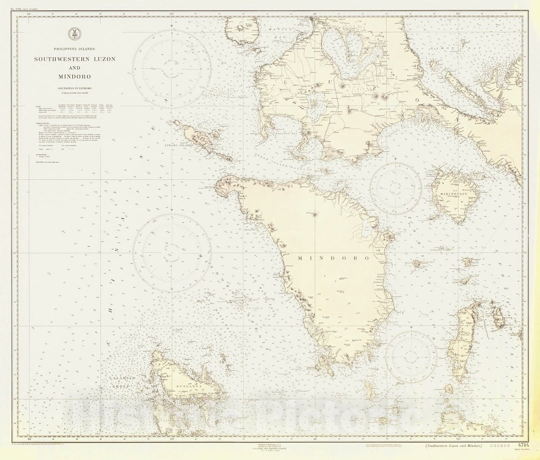 Historic Nautical Map - Southwestern Luzon And Mindoro, 1951 NOAA Chart - PHVintage Wall Art