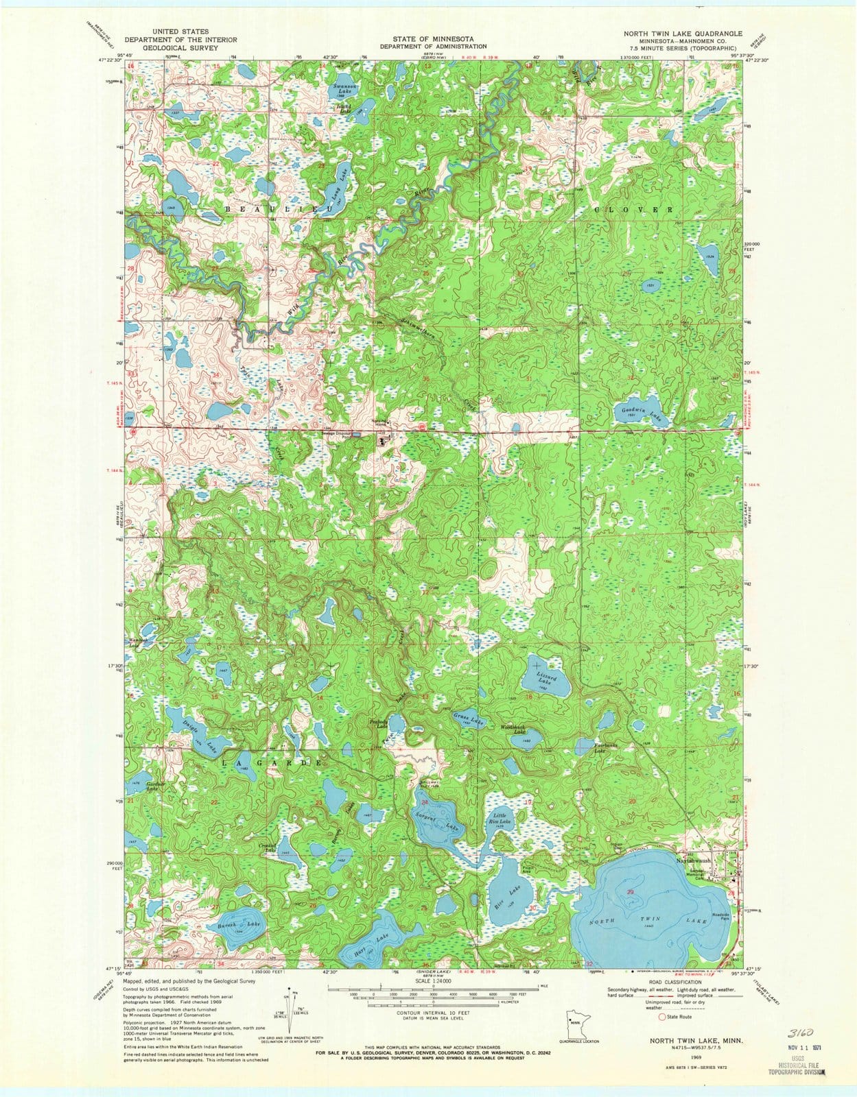 1969 North Twin Lake, MN - Minnesota - USGS Topographic Map