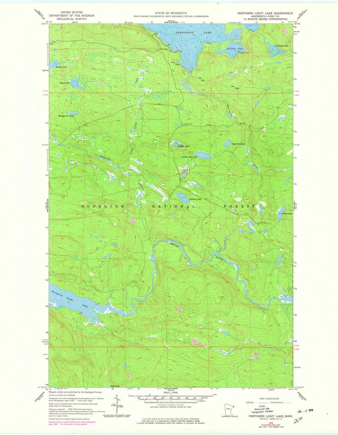 1959 Northern Light Lake, MN - Minnesota - USGS Topographic Map