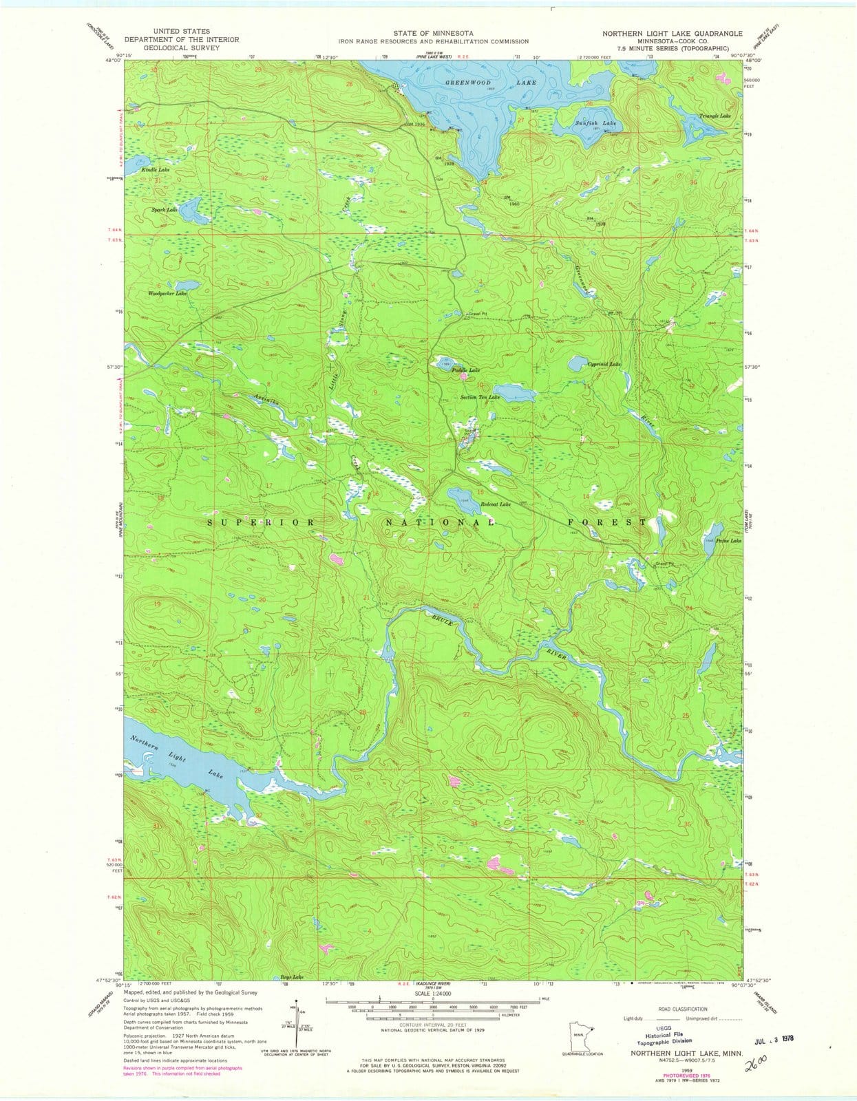 1959 Northern Light Lake, MN - Minnesota - USGS Topographic Map