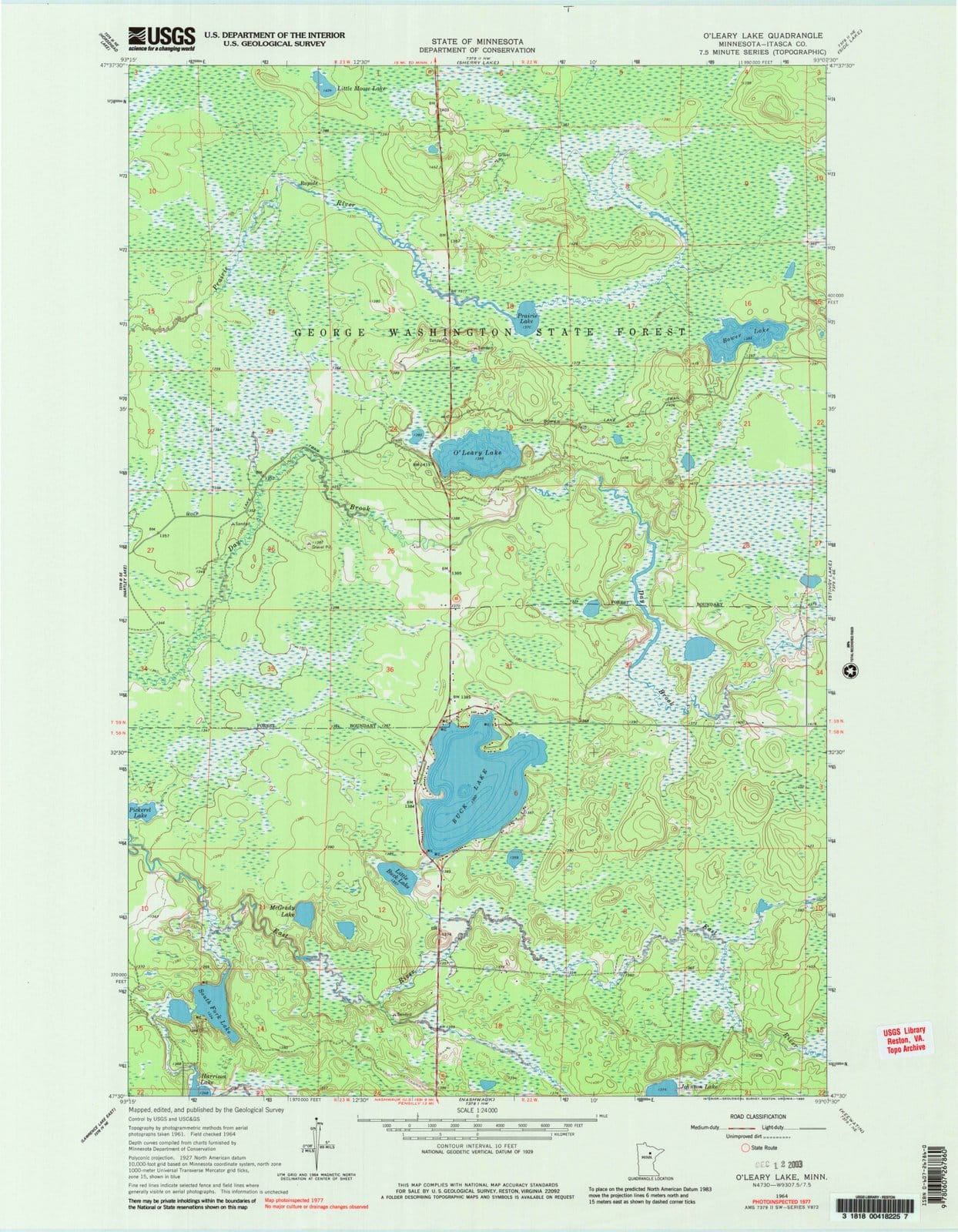 1964 O'Leary Lake, MN - Minnesota - USGS Topographic Map