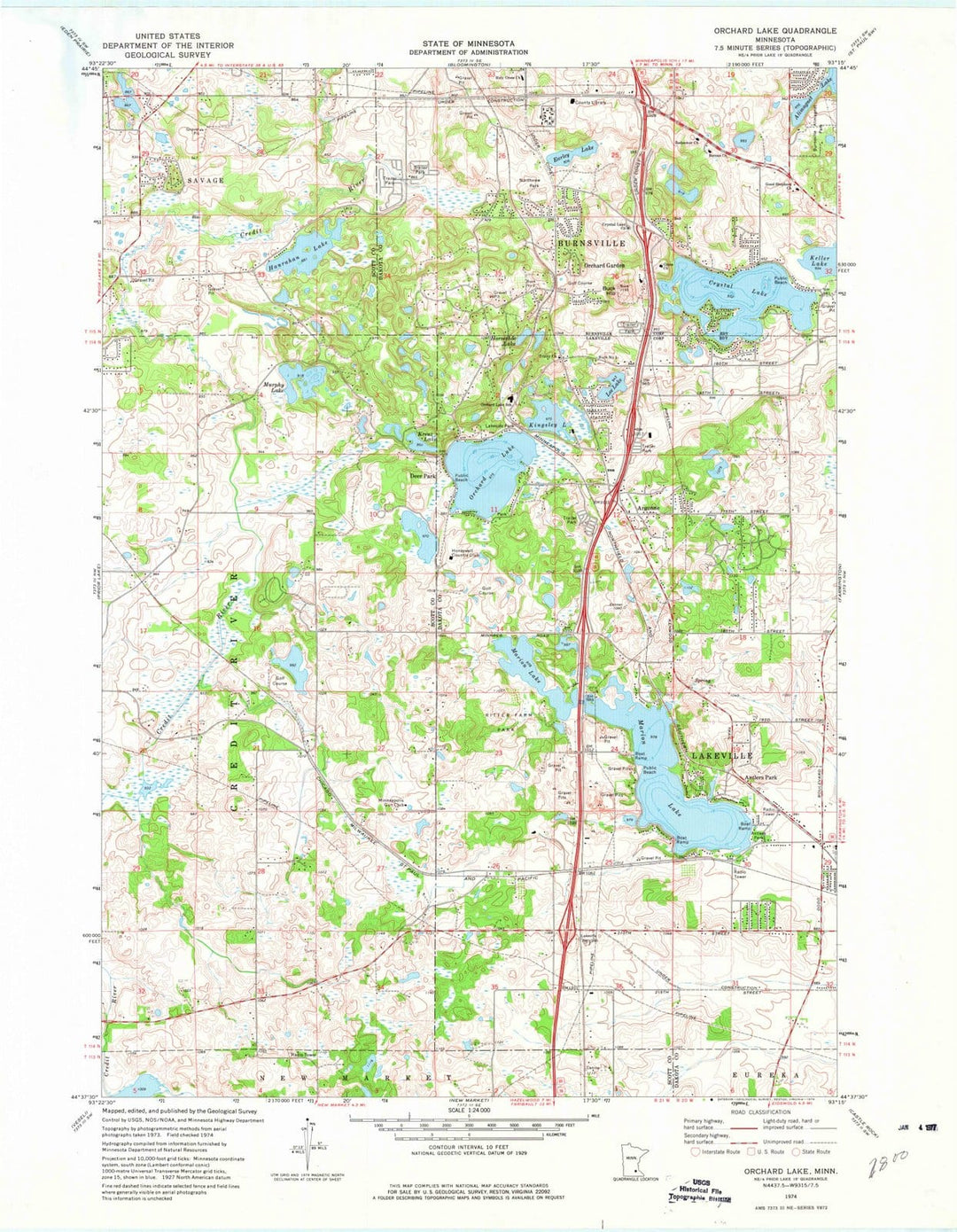 1974 Orchard Lake, MN - Minnesota - USGS Topographic Map