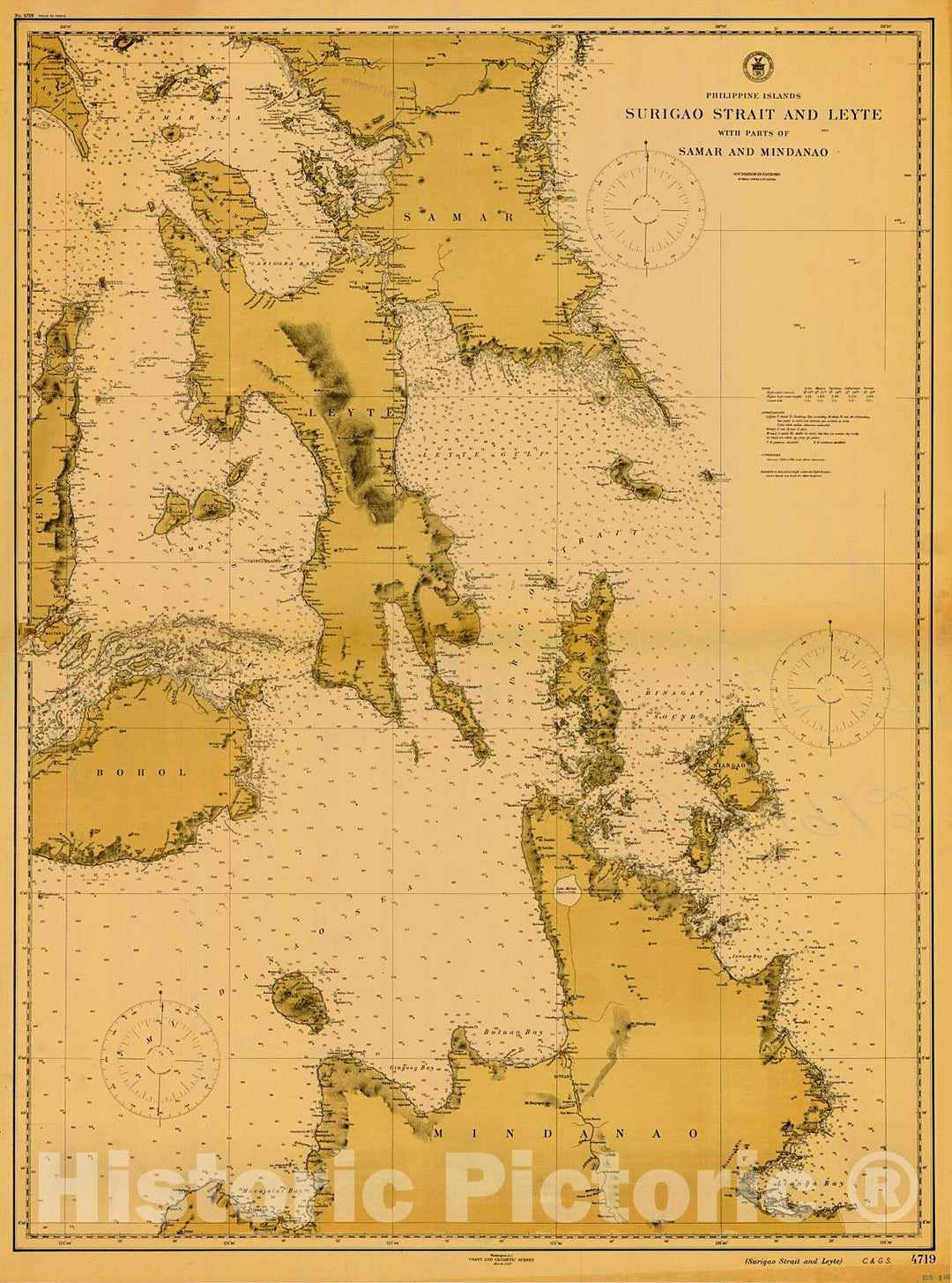 Historic Nautical Map - Surigao Strait And Leyte With Parts Of Samar And Mindanao, 1913 NOAA Chart - PHVintage Wall Art