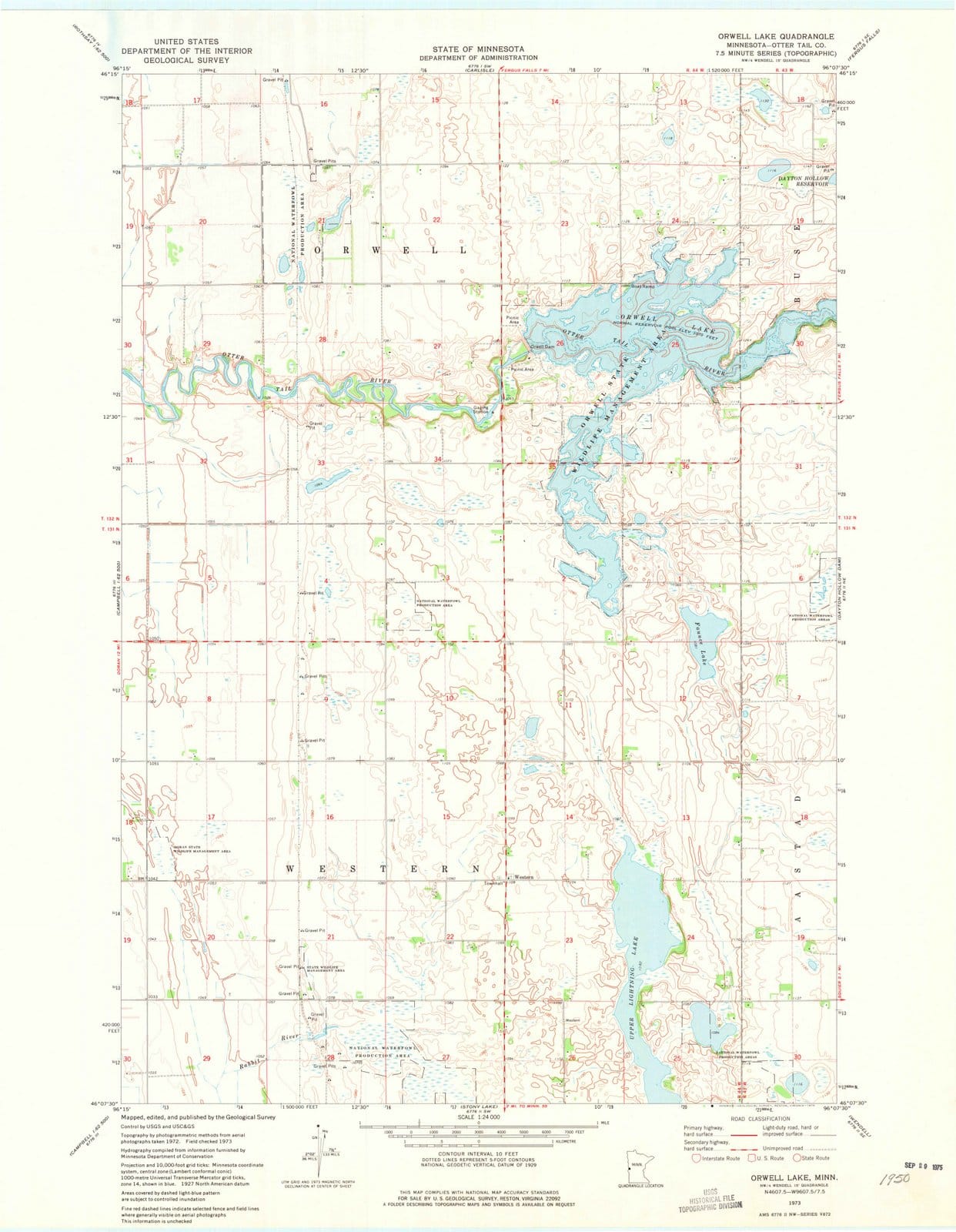 1973 Orwell Lake, MN - Minnesota - USGS Topographic Map