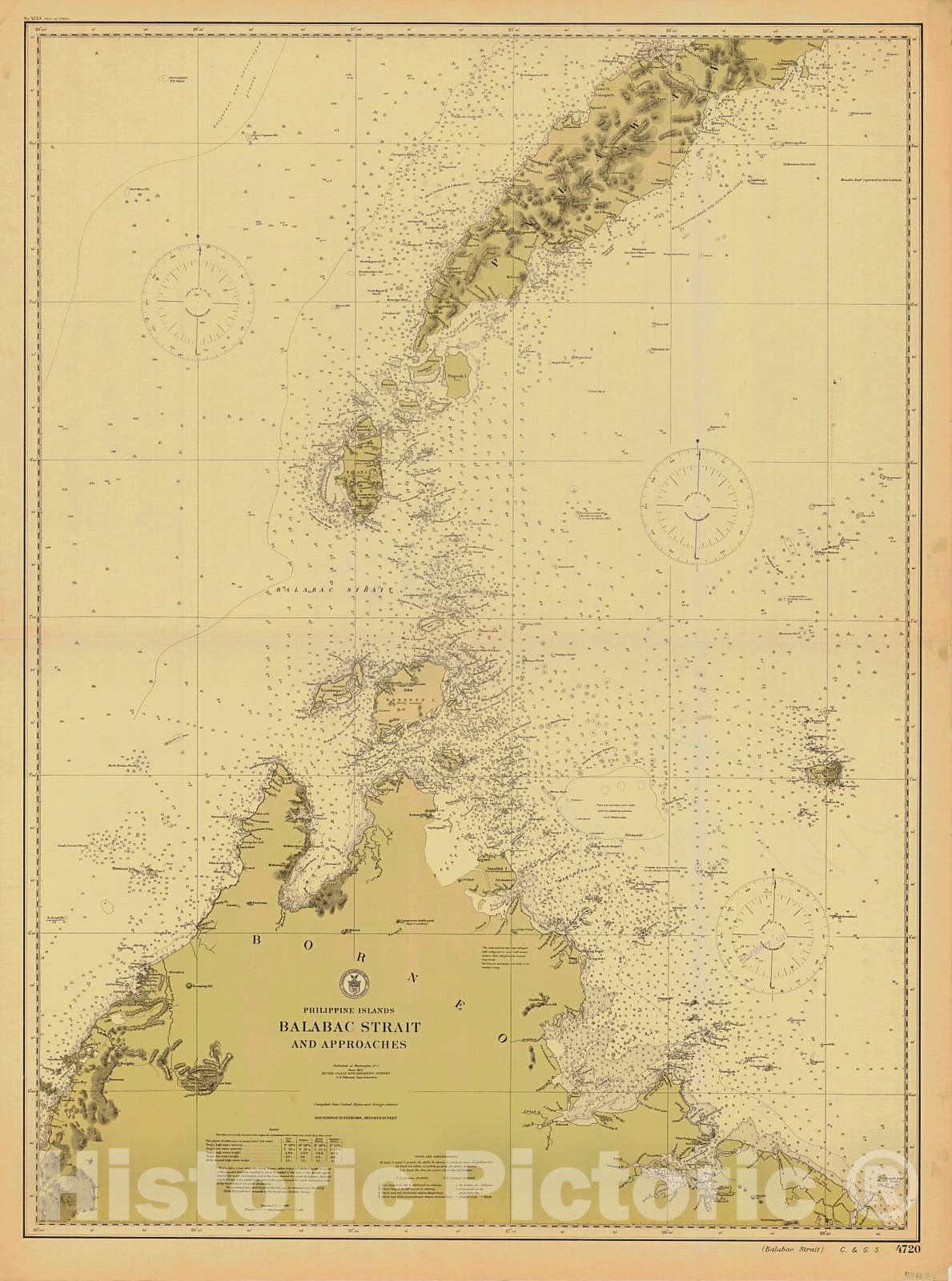 Historic Nautical Map - Balabac Strait, 1912 NOAA Chart - PHVintage Wall Art