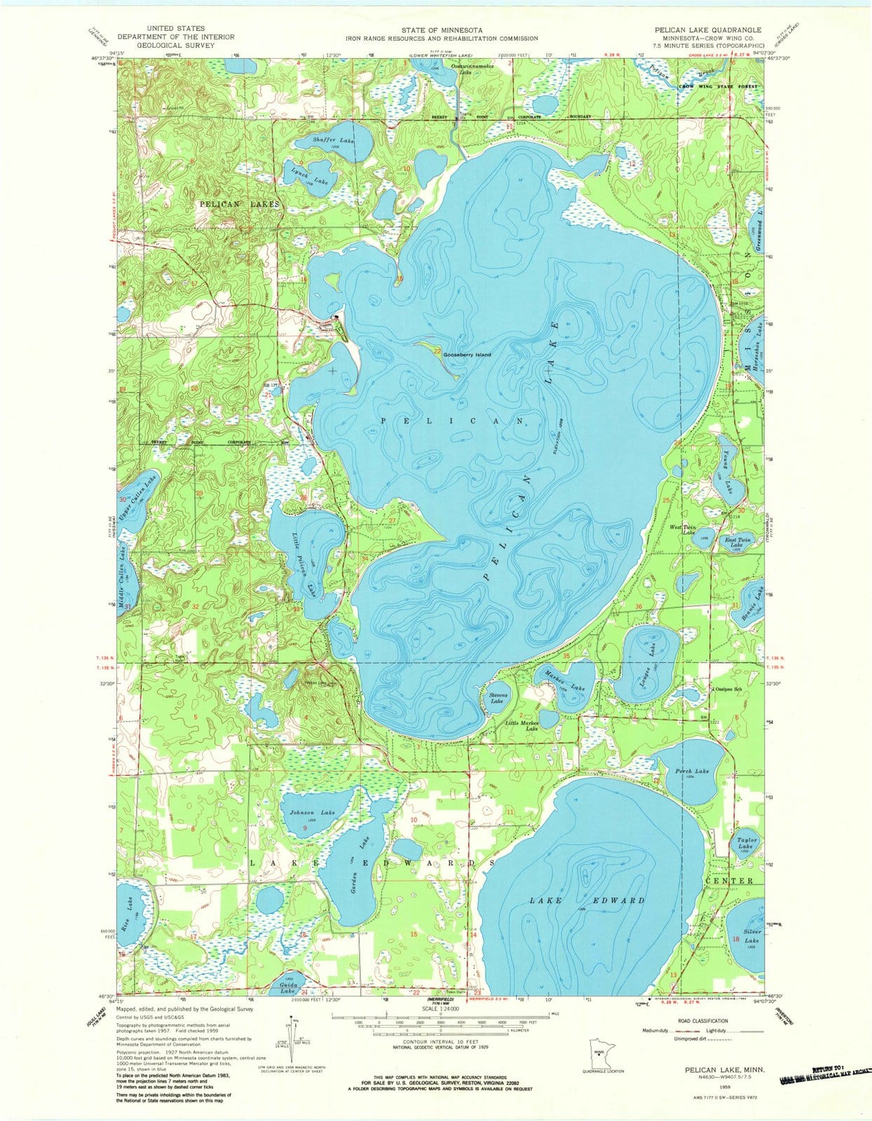 1959 Pelican Lake, MN - Minnesota - USGS Topographic Map