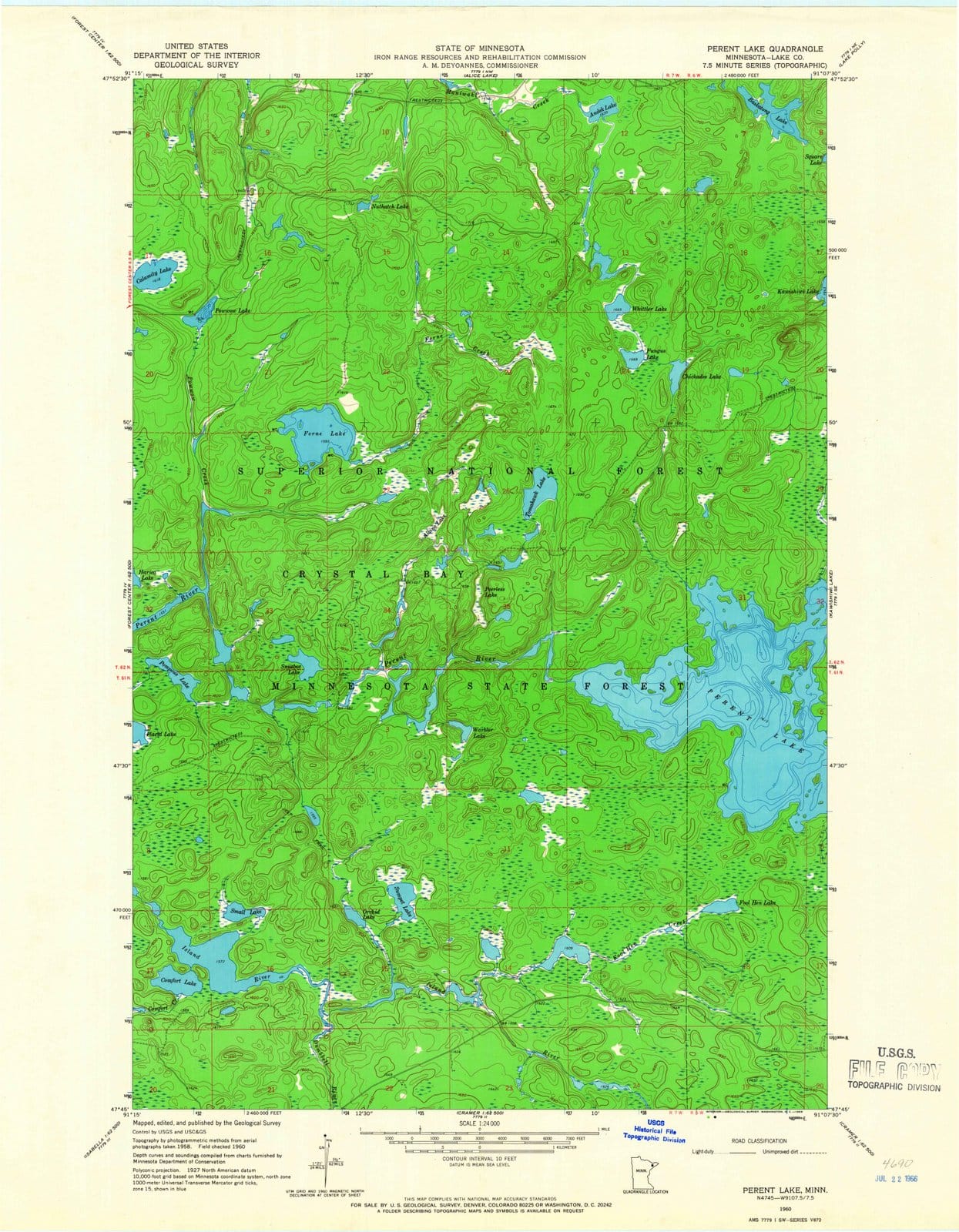 1960 Perent Lake, MN - Minnesota - USGS Topographic Map