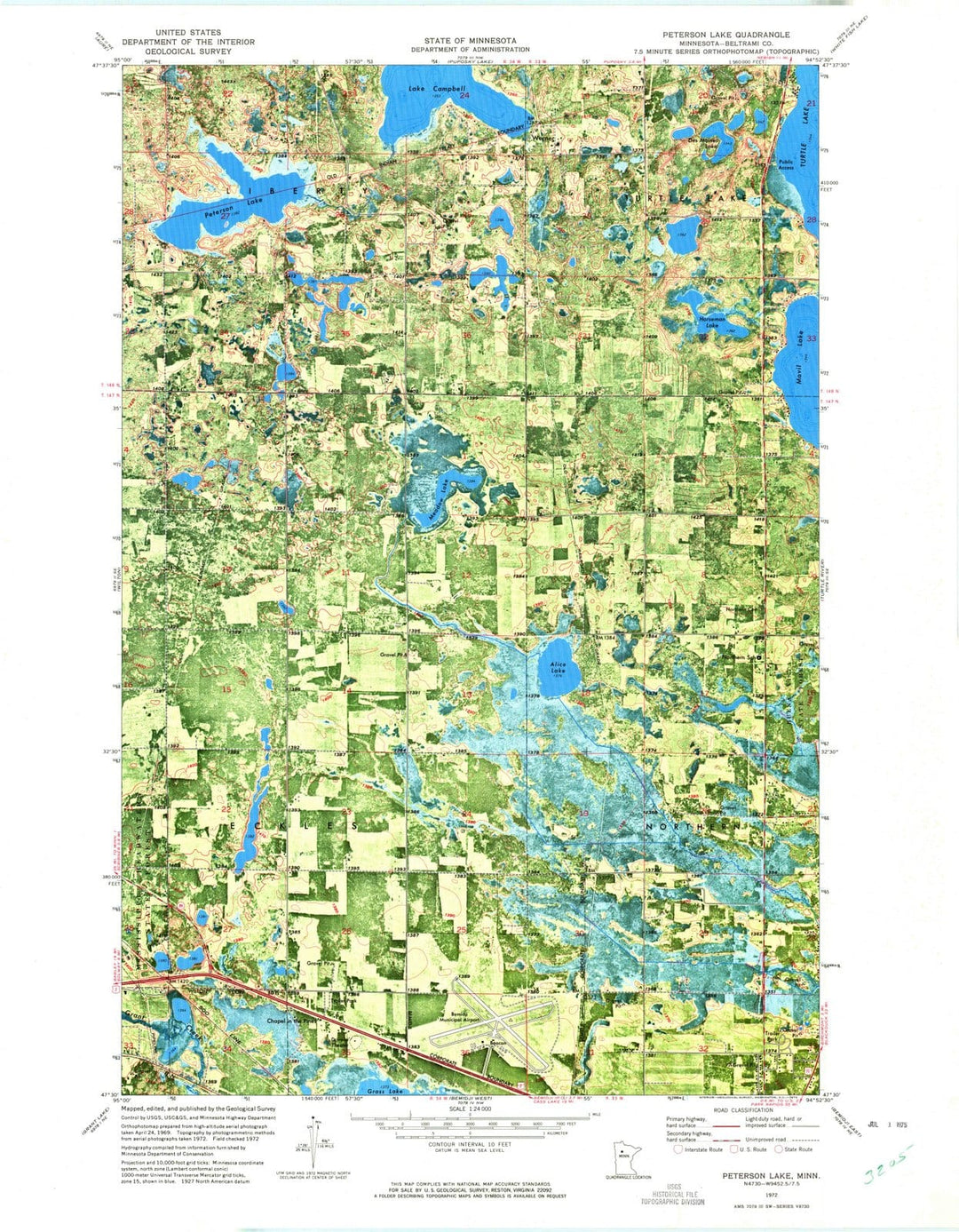 1972 Peterson Lake, MN - Minnesota - USGS Topographic Map