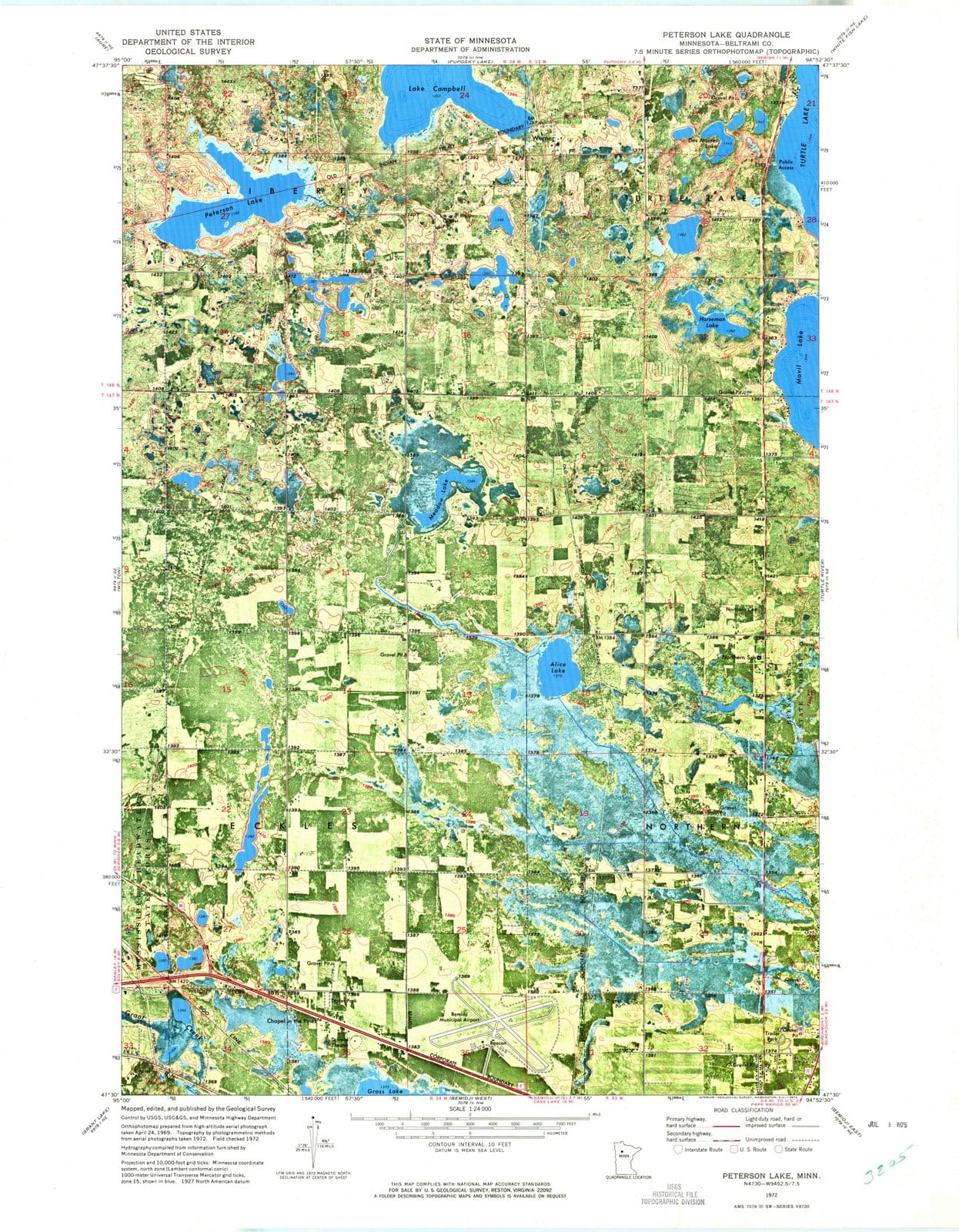 1972 Peterson Lake, MN - Minnesota - USGS Topographic Map