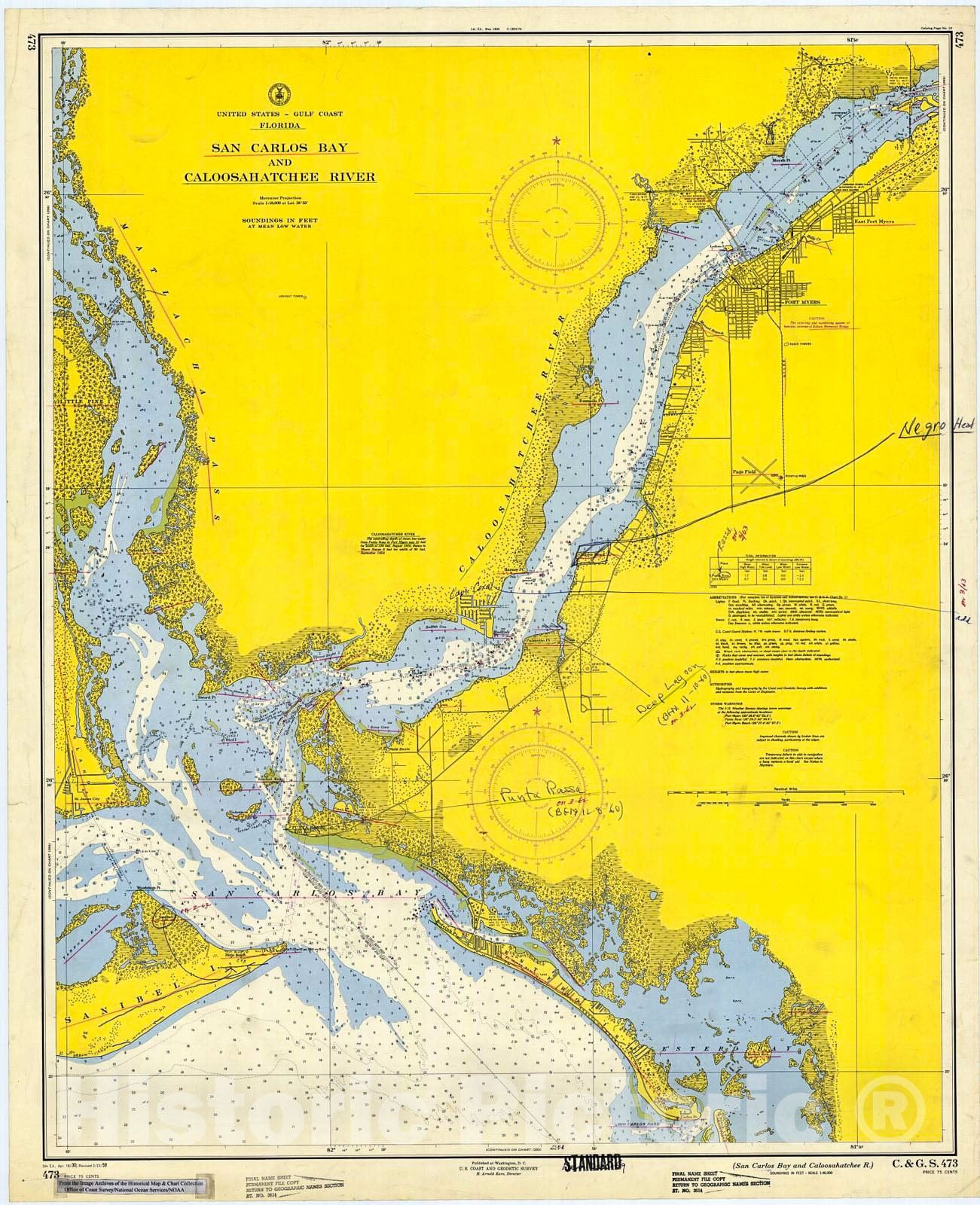 Historic Nautical Map - San Carlos Bay And Caloosahatchee R, 1959 NOAA Chart - Florida (FL) - Vintage Wall Art