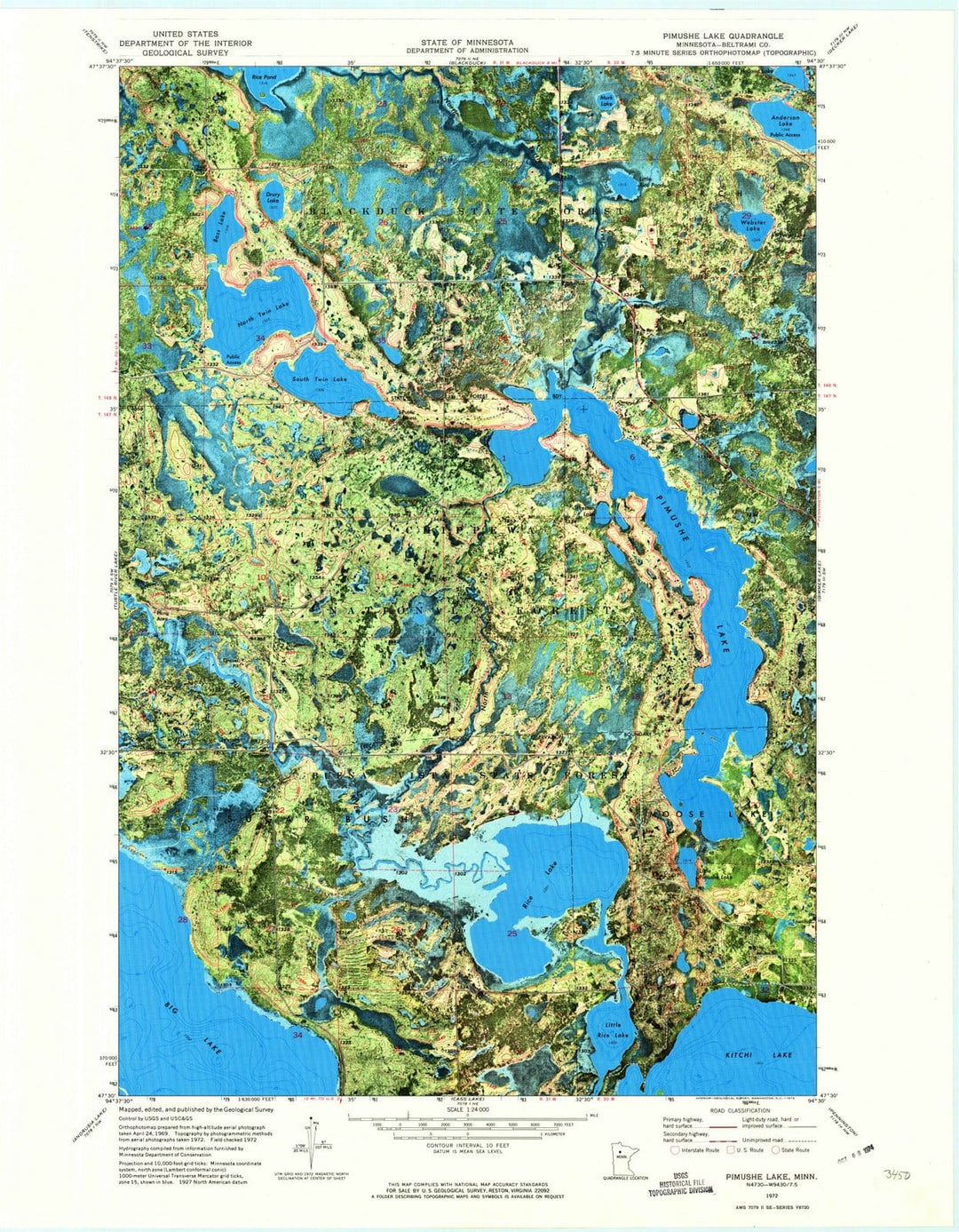 1972 Pimushe Lake, MN - Minnesota - USGS Topographic Map