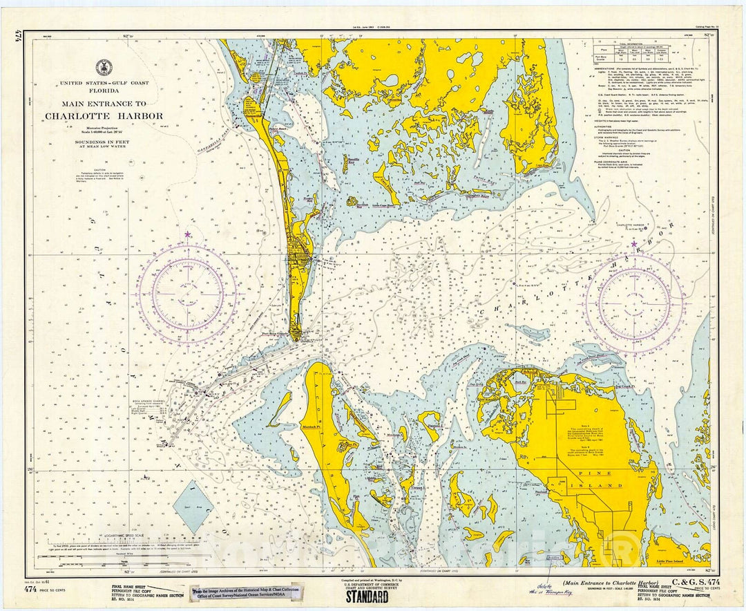 Historic Nautical Map - Main Entrance To Charlotte Harbor, 1961 NOAA Chart - Florida (FL) - Vintage Wall Art