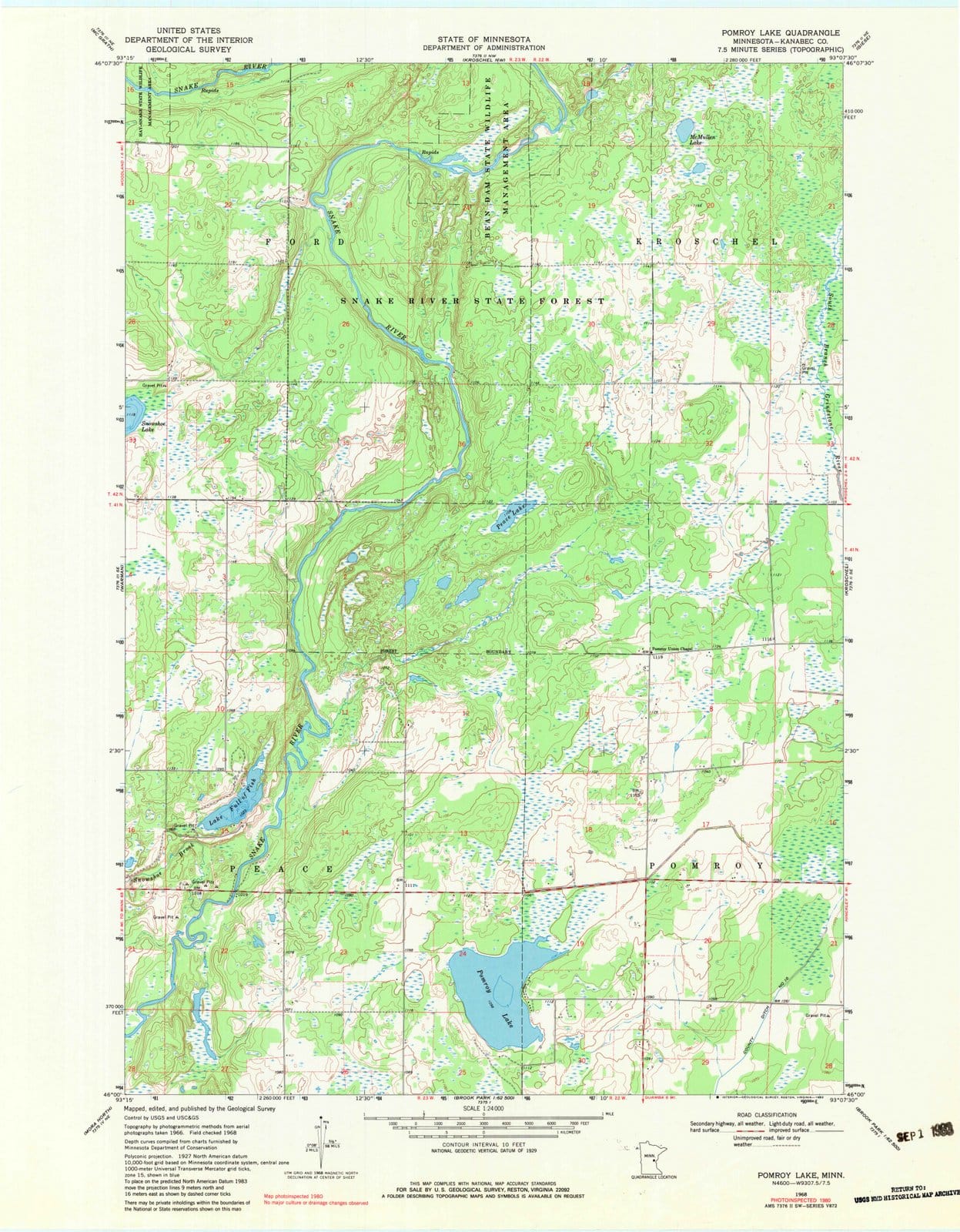 1968 Pomroy Lake, MN - Minnesota - USGS Topographic Map