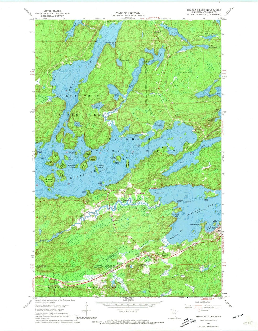 1965 Shagawa Lake, MN - Minnesota - USGS Topographic Map