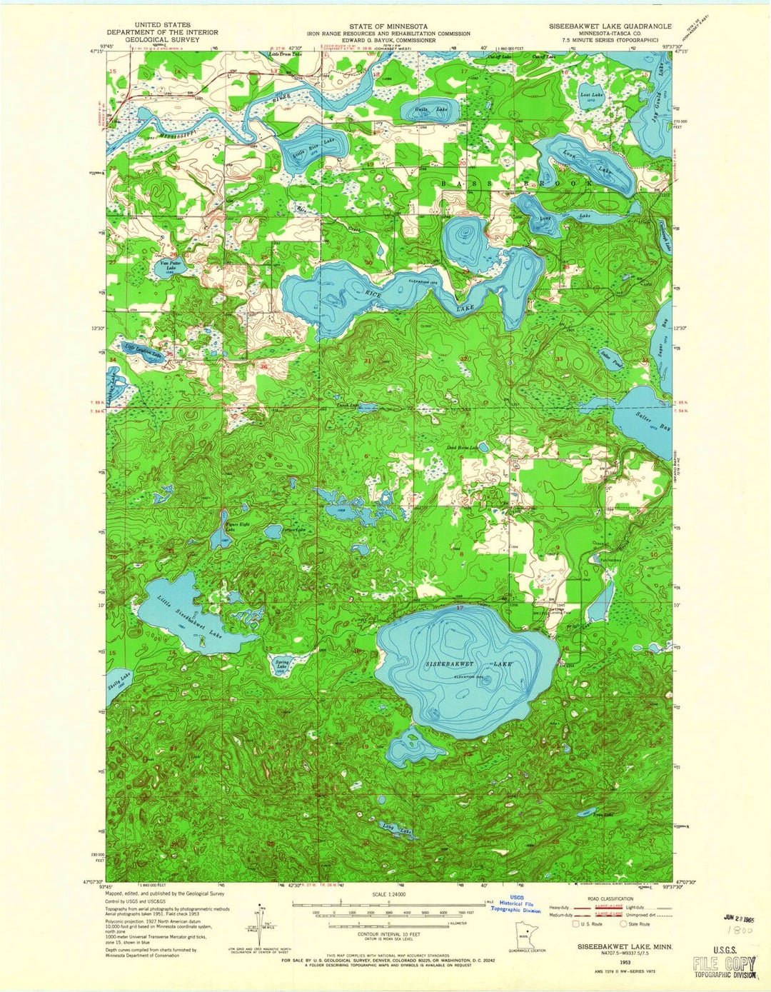 1953 Siseebakwet Lake, MN - Minnesota - USGS Topographic Map