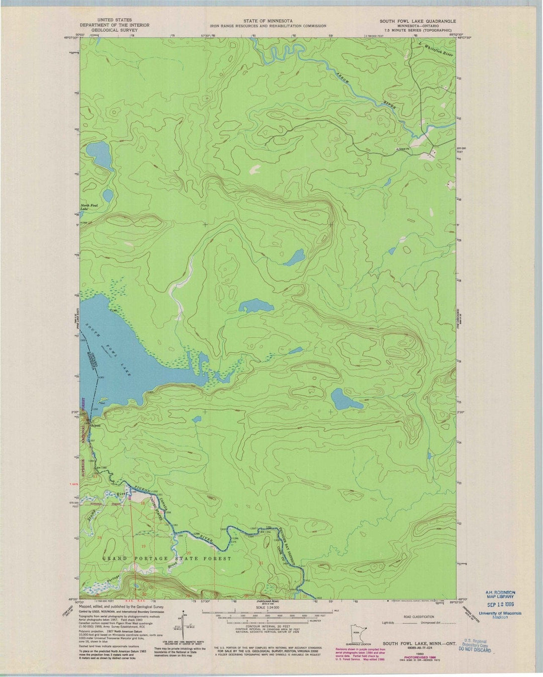 1960 South Fowl Lake, MN - Minnesota - USGS Topographic Map