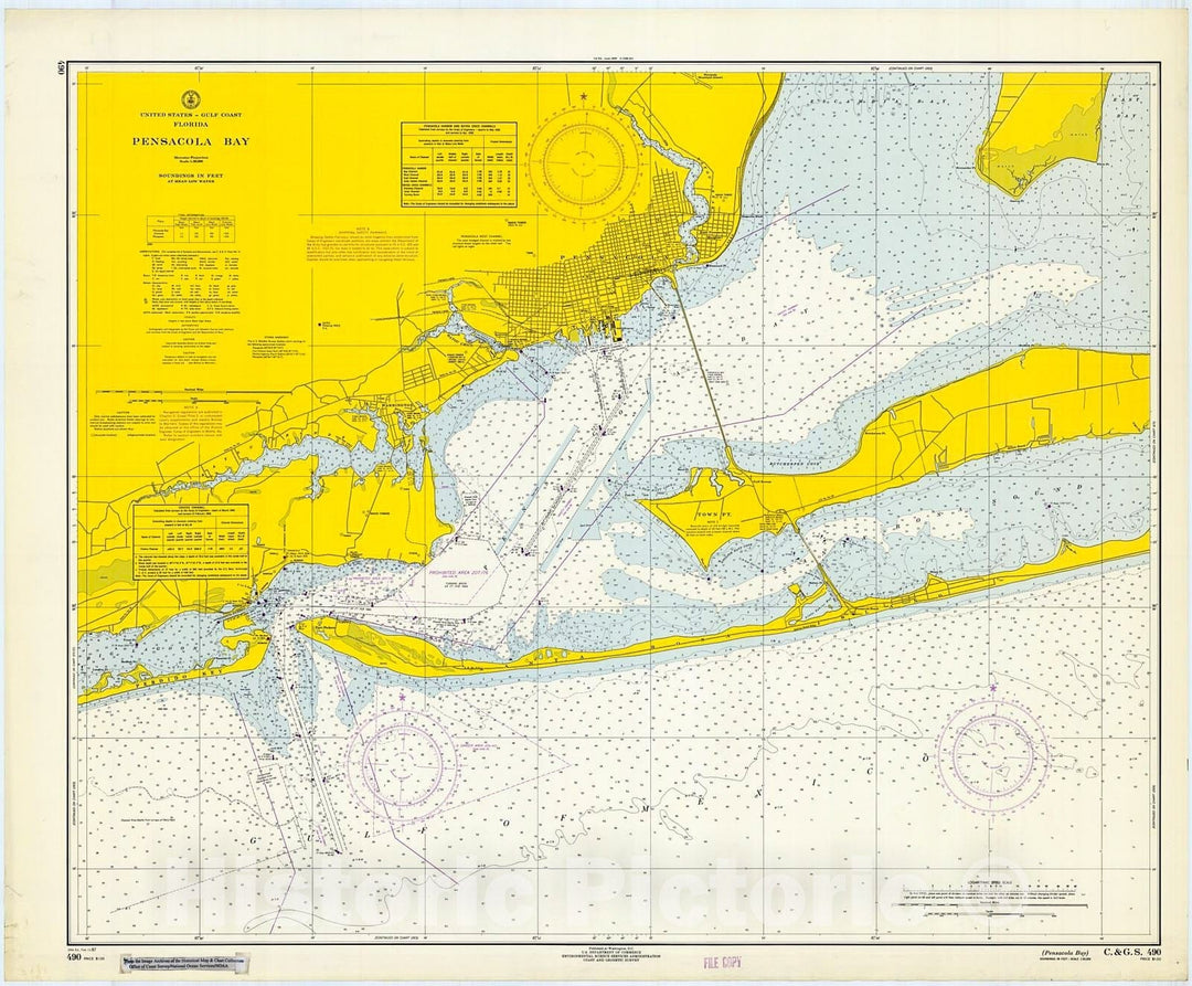 Historic Nautical Map - Pensacola Bay, 1967 NOAA Chart - Florida (FL) - Vintage Wall Art