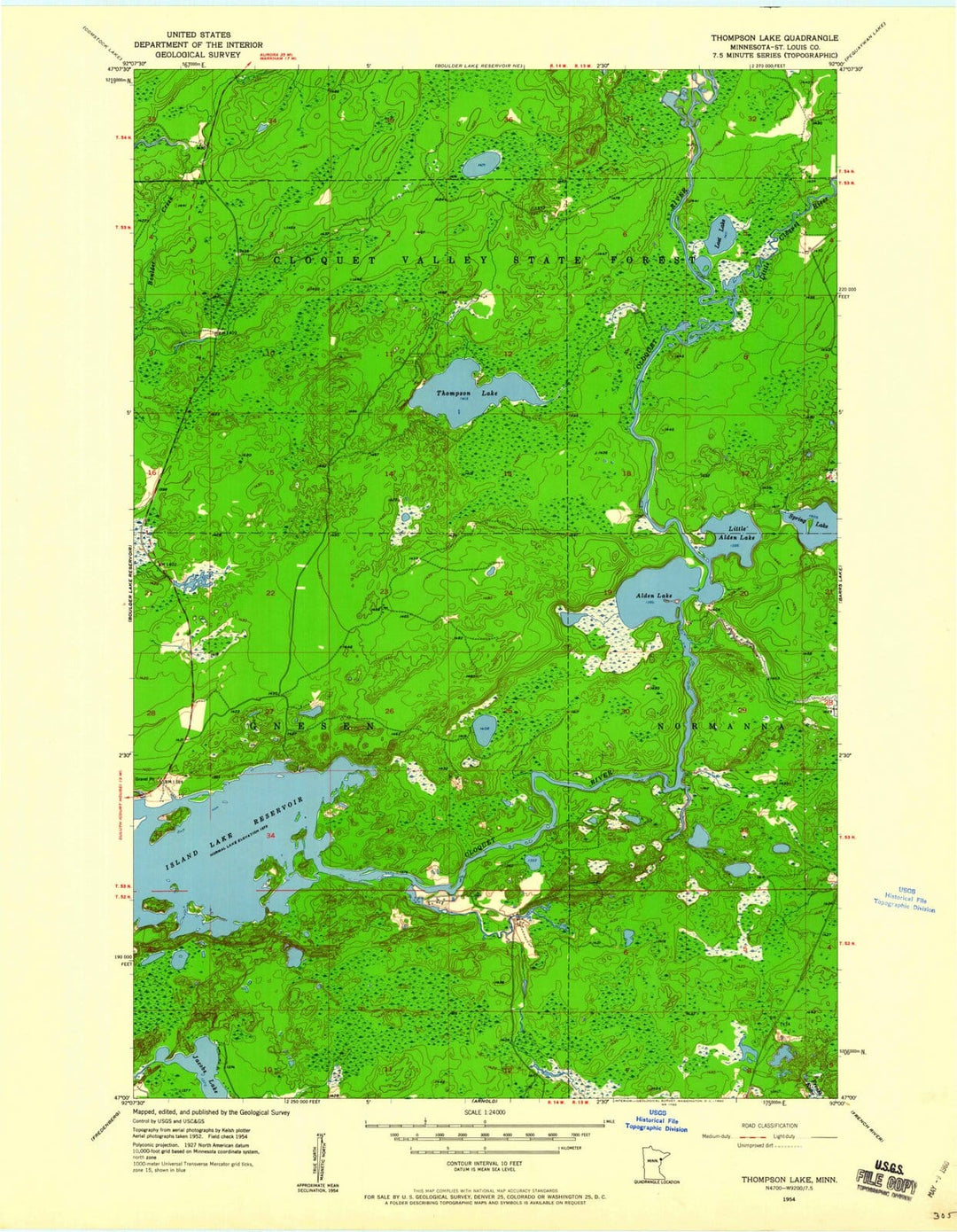 1954 Thompson Lake, MN - Minnesota - USGS Topographic Map