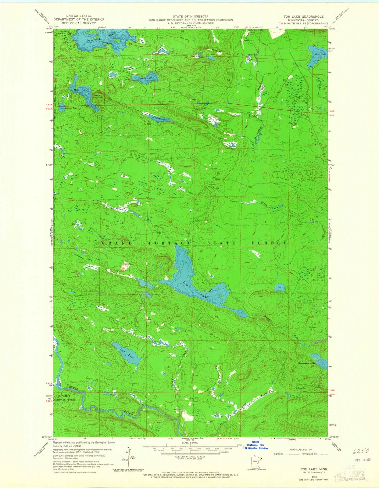 1959 Tom Lake, MN - Minnesota - USGS Topographic Map