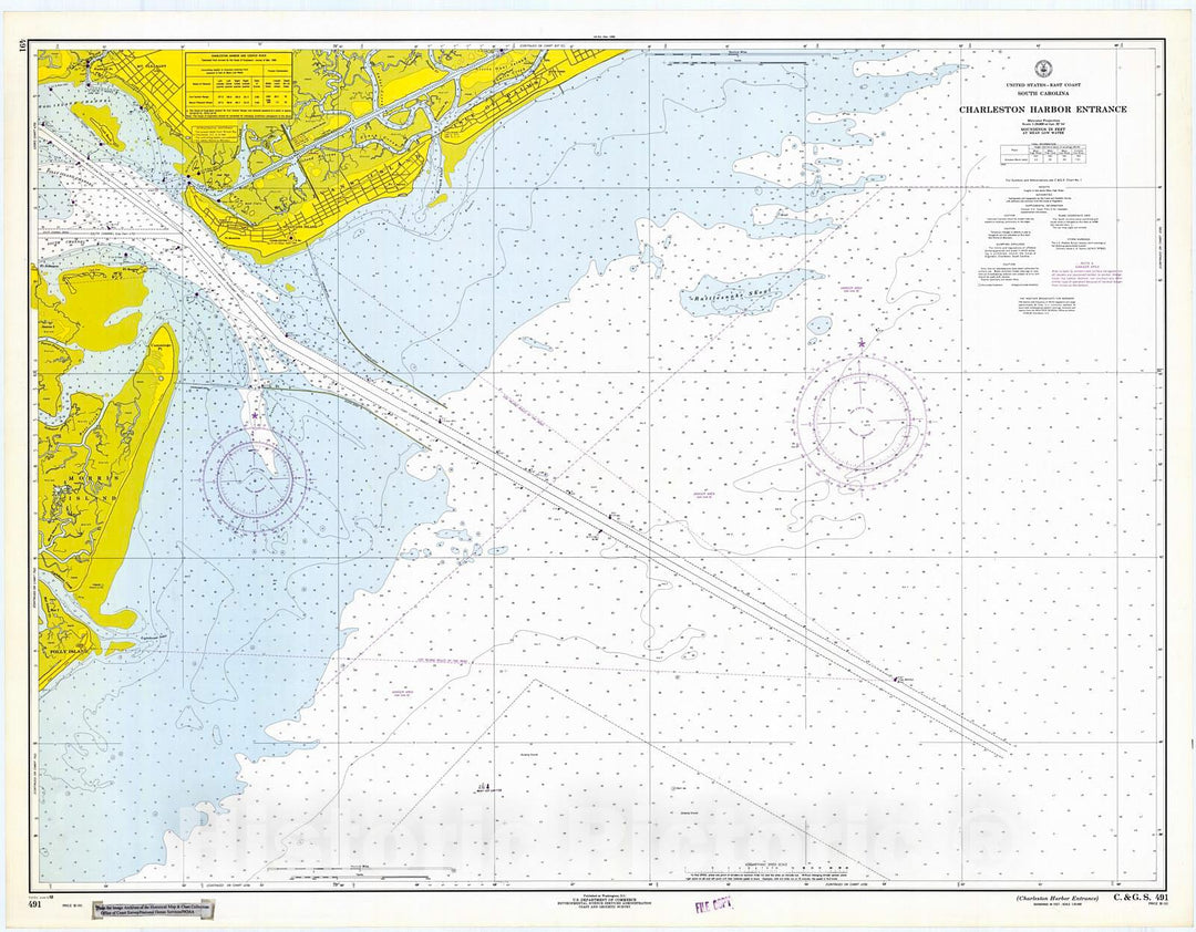 Historic Nautical Map - Charleston Harbor Entrance, 1968 NOAA Chart - South Carolina (SC) - Vintage Wall Art