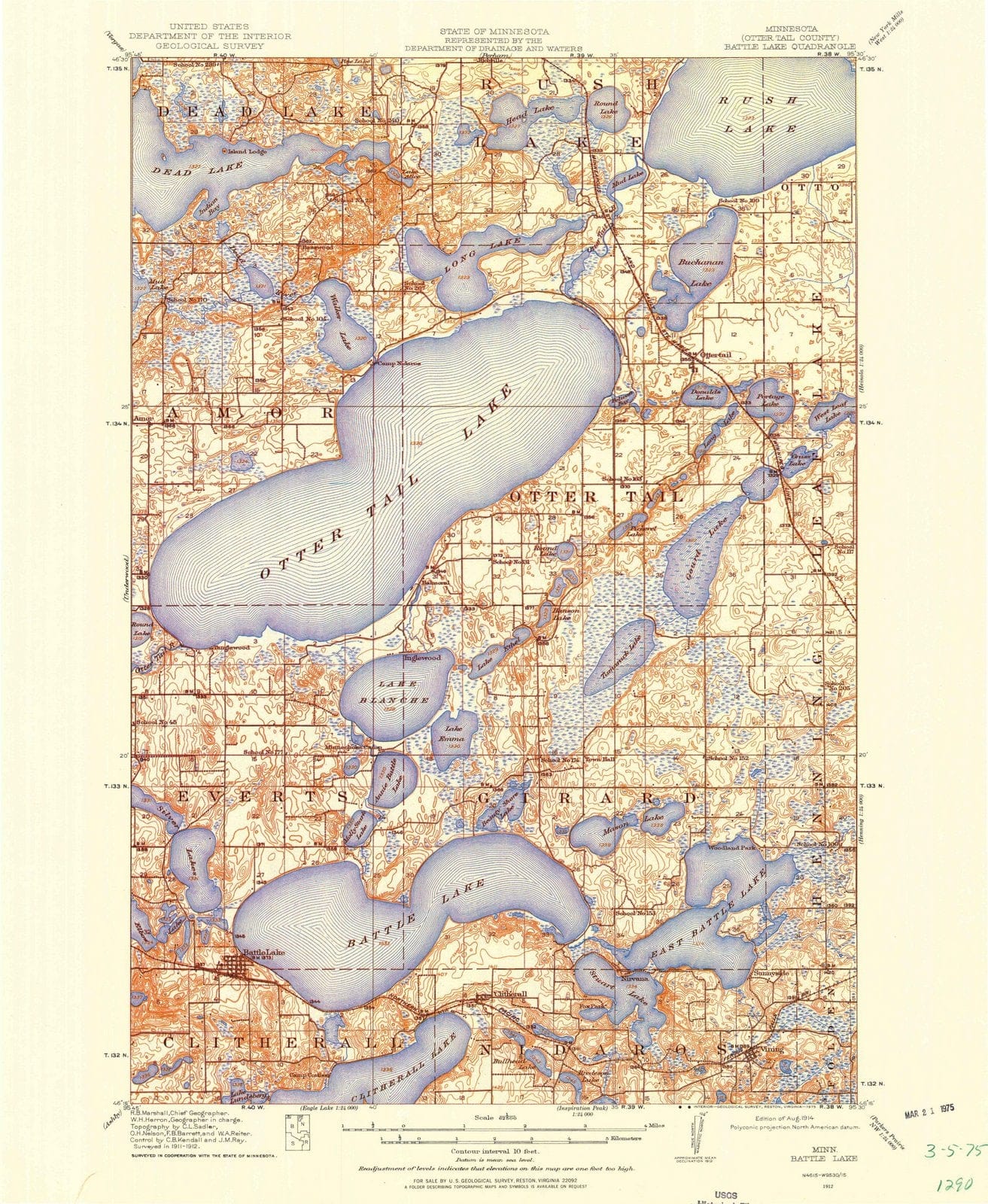 1912 Battle Lake, MN - Minnesota - USGS Topographic Map