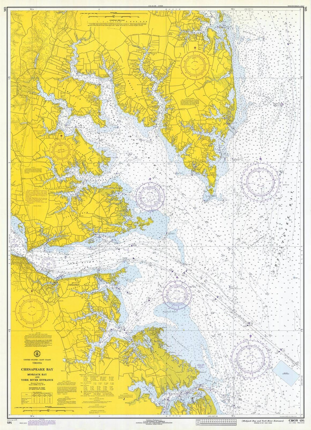 Historic Nautical Map - Mobjack Bay And York River Entrance, 1971 NOAA Chart - Virginia (VA) - Vintage Wall Art