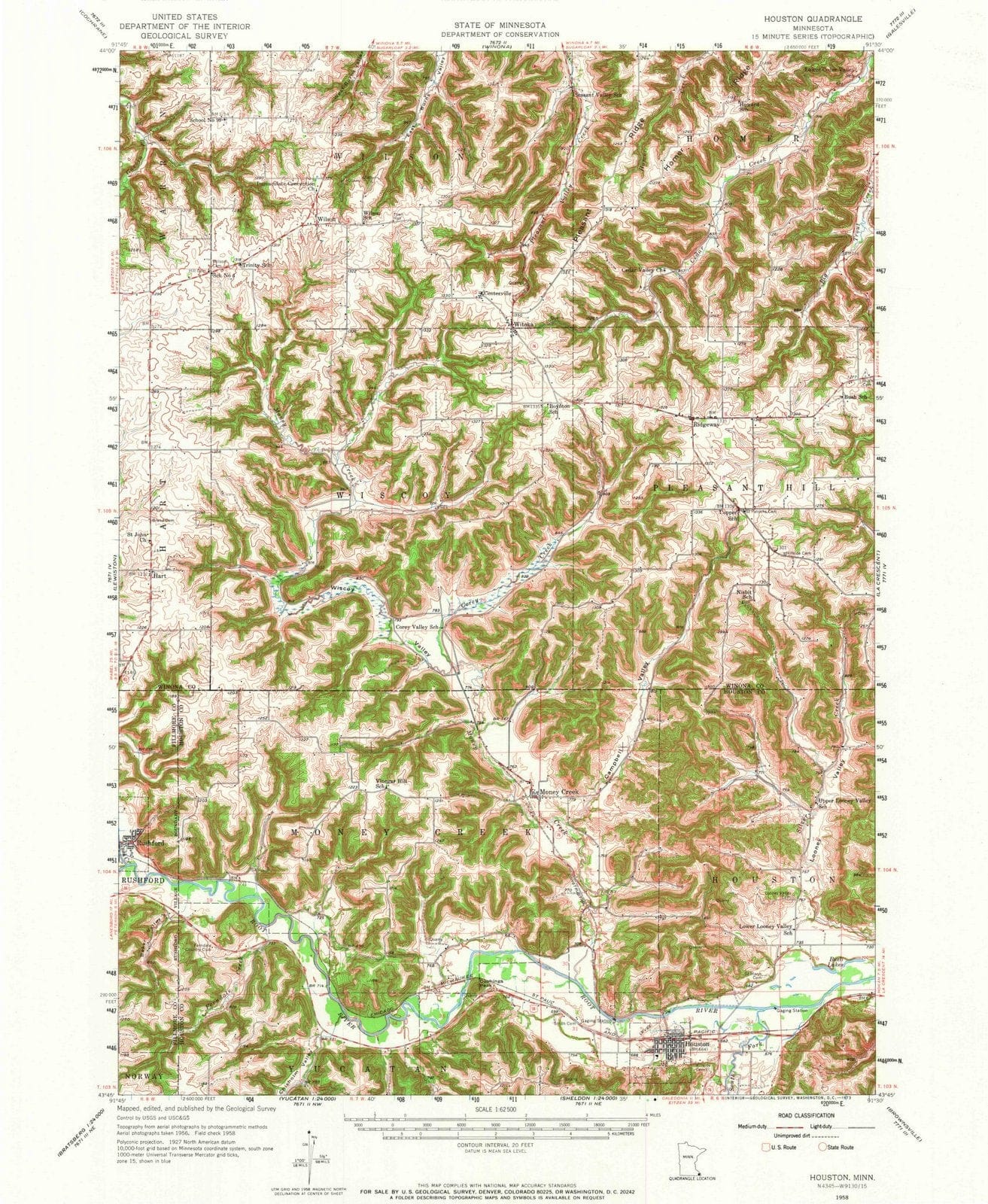 1958 Houston, MN - Minnesota - USGS Topographic Map