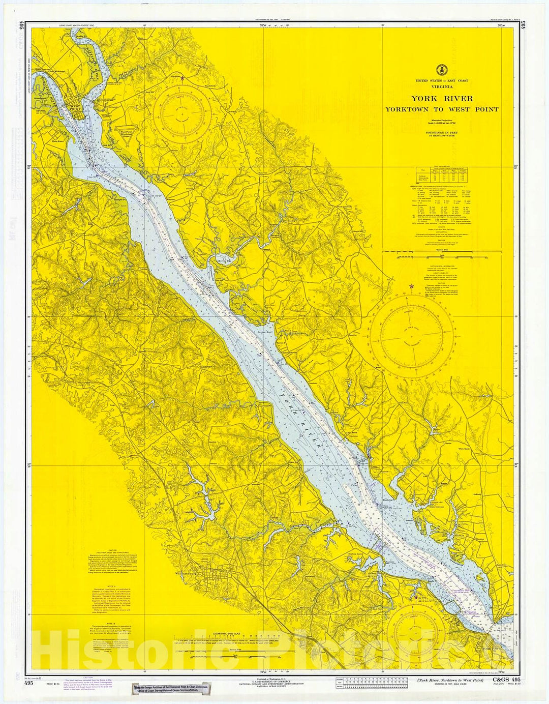 Historic Nautical Map - York River,Yorktowm To West Point, 1971 NOAA Chart - Virginia (VA) - Vintage Wall Art