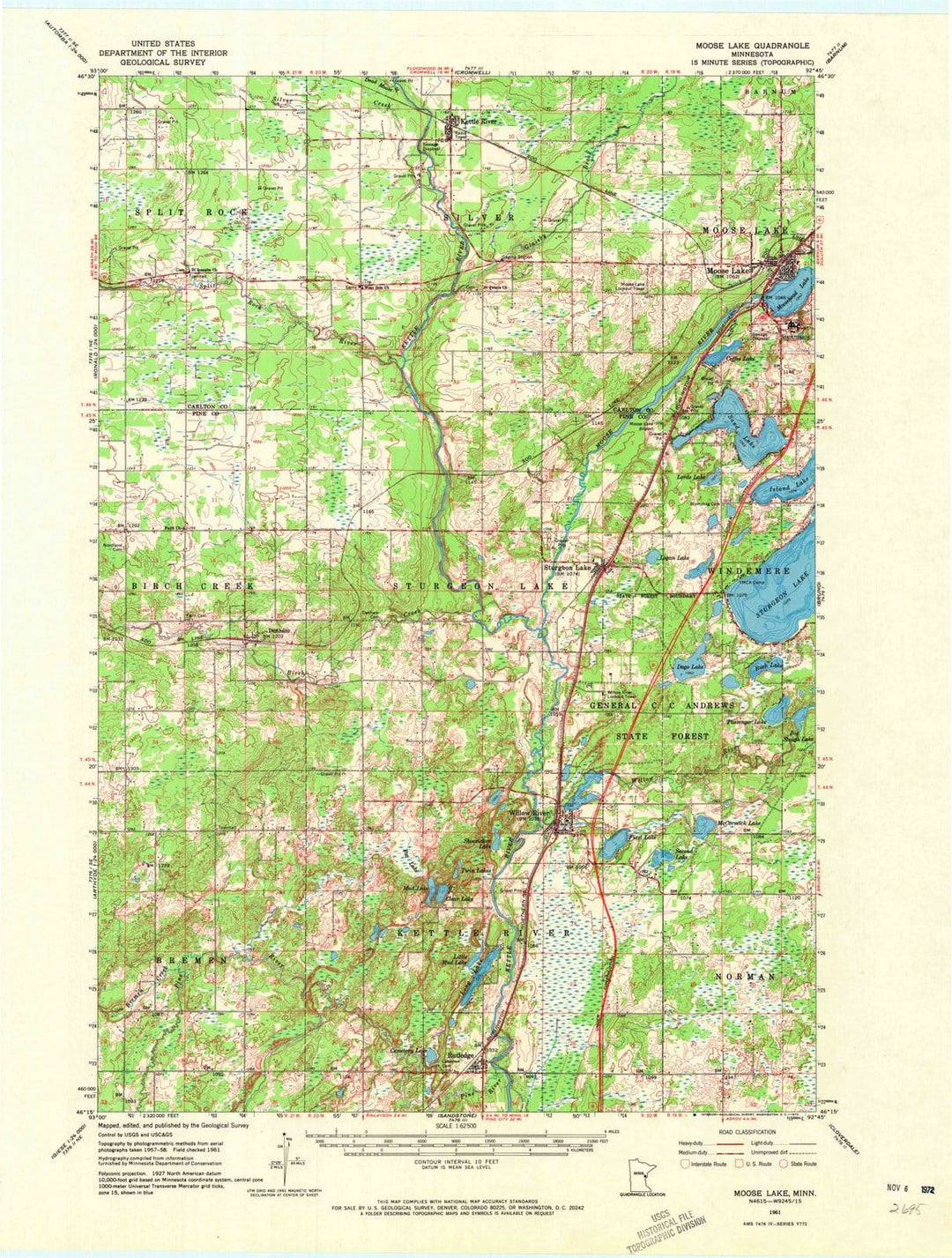 1961 Moose Lake, MN - Minnesota - USGS Topographic Map