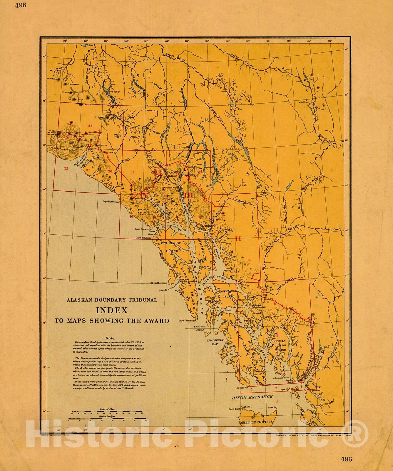 Historic Nautical Map - Alaskan Boundary Tribunal Index To Maps Showing The Award, 1903 NOAA Chart - Alaska (AK) - Vintage Wall Art